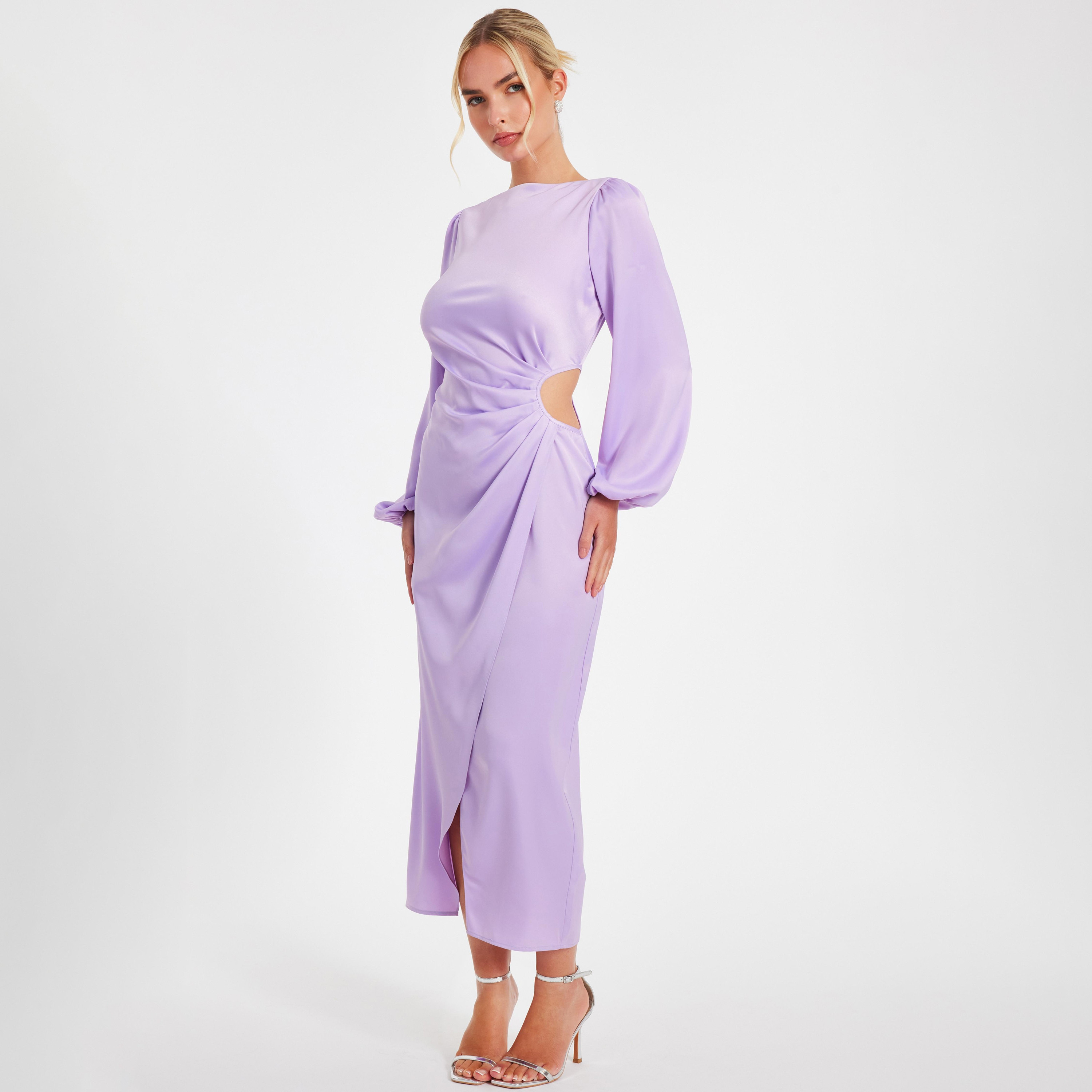 Quiz Ruched Cut-Out Balloon Sleeves Wrap Women's Maxi Dress-women-clothing-dresses-image-2