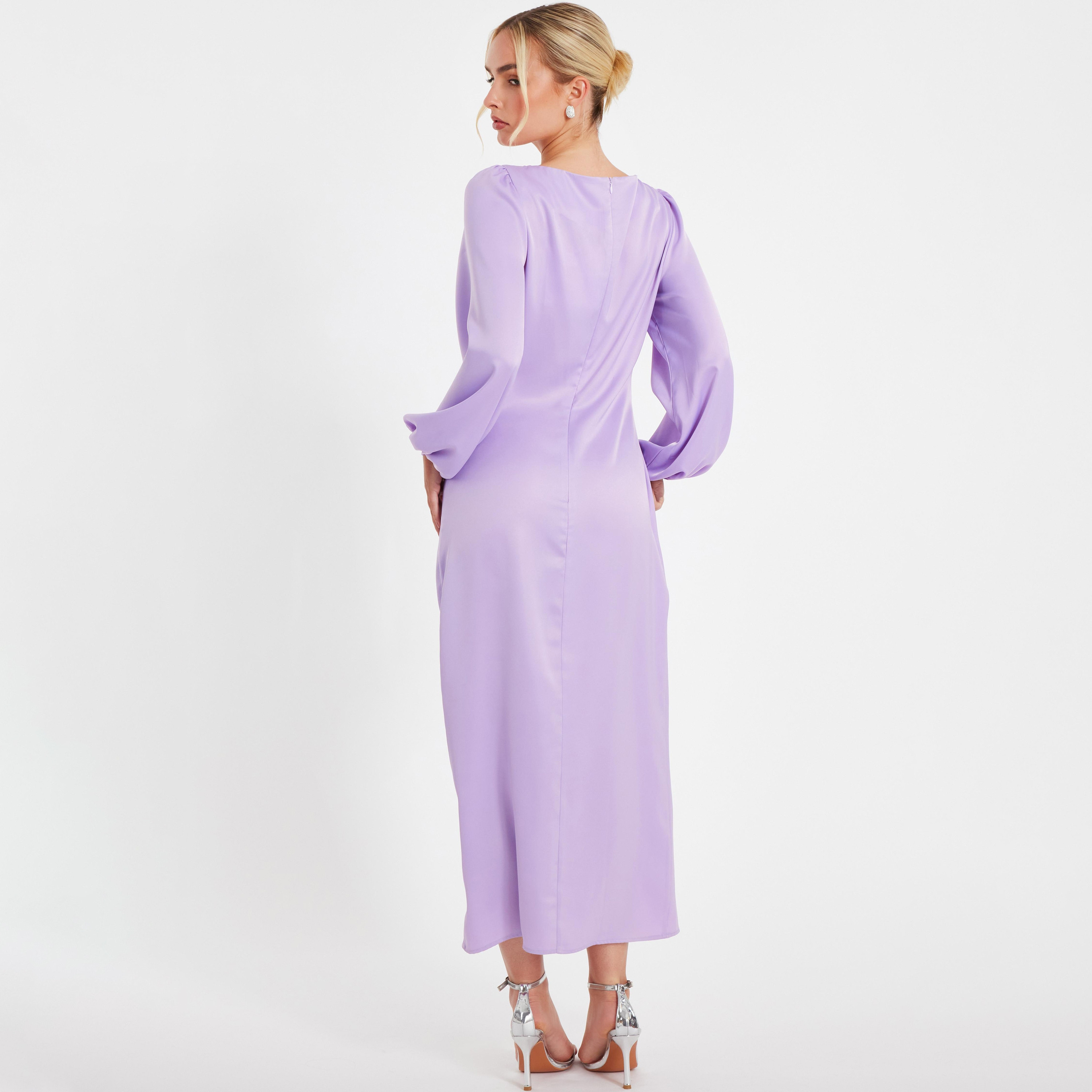 Quiz Ruched Cut-Out Balloon Sleeves Wrap Women's Maxi Dress-women-clothing-dresses-image-3