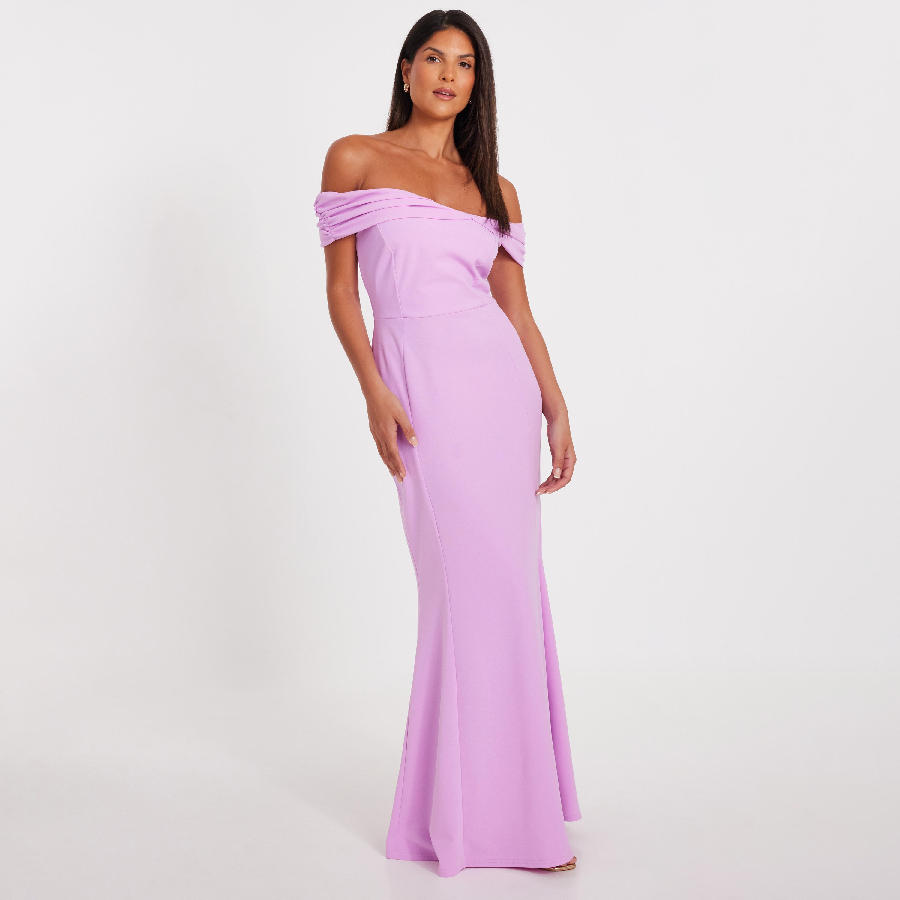 فستان سهرة ماكسي نسائي سكوبا كريب برقبة باردة وحورية البحر باللون الأرجواني من كويز-women-clothing-dresses-image-2