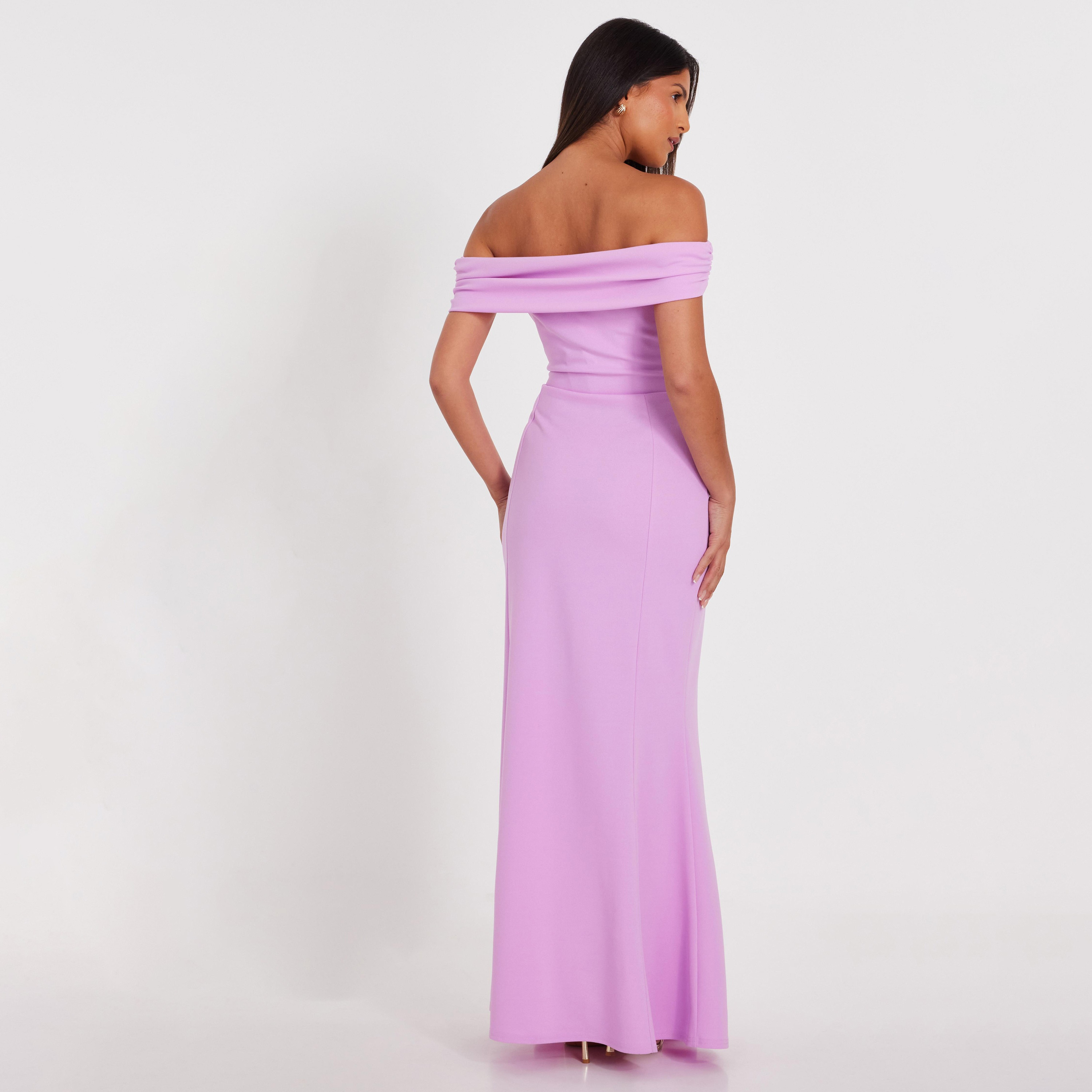 فستان سهرة ماكسي نسائي سكوبا كريب برقبة باردة وحورية البحر باللون الأرجواني من كويز-women-clothing-dresses-image-3