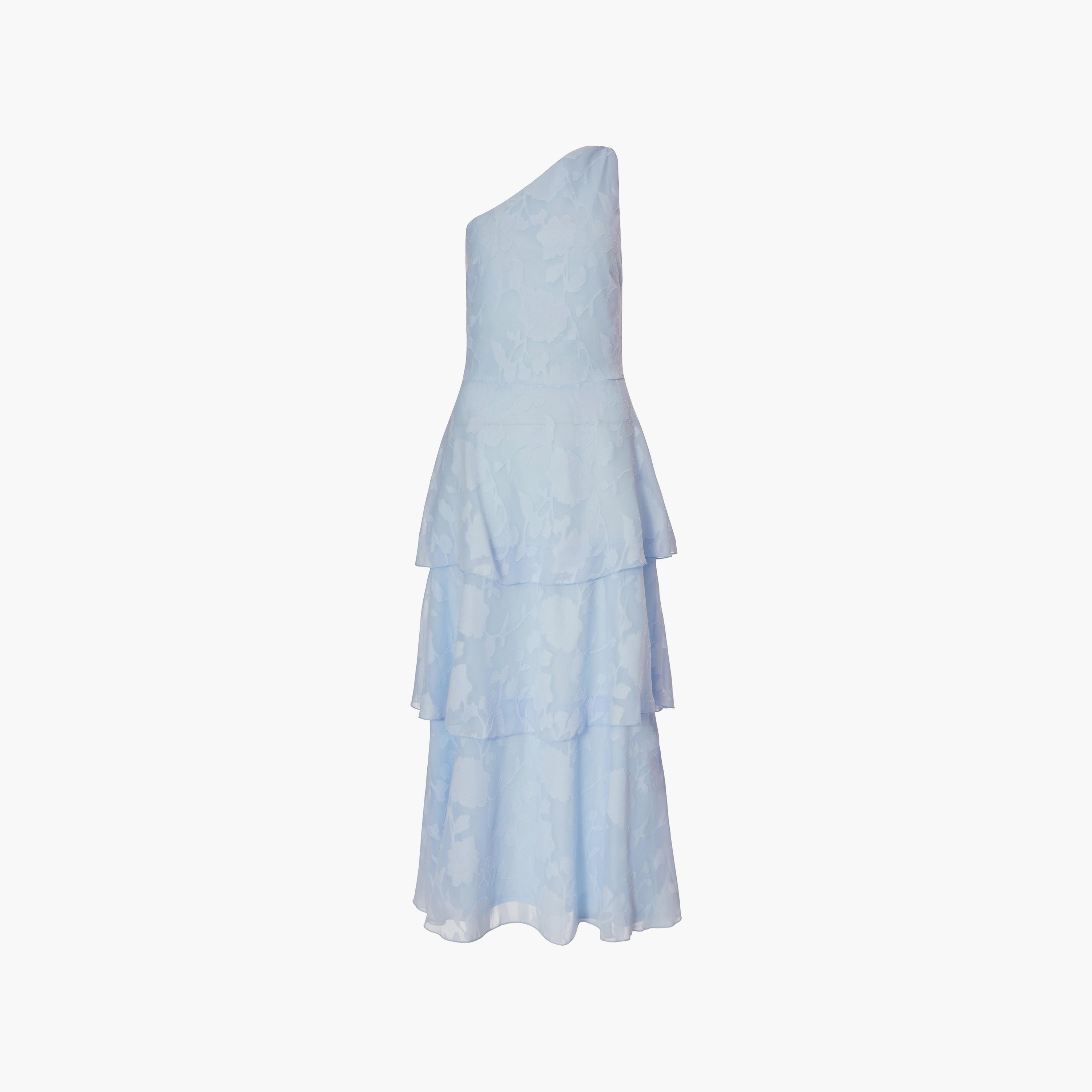 Quiz Pale Blue Floral Jacquard One Shoulder Tiered Women's Maxi Dress-women-clothing-dresses-image-5