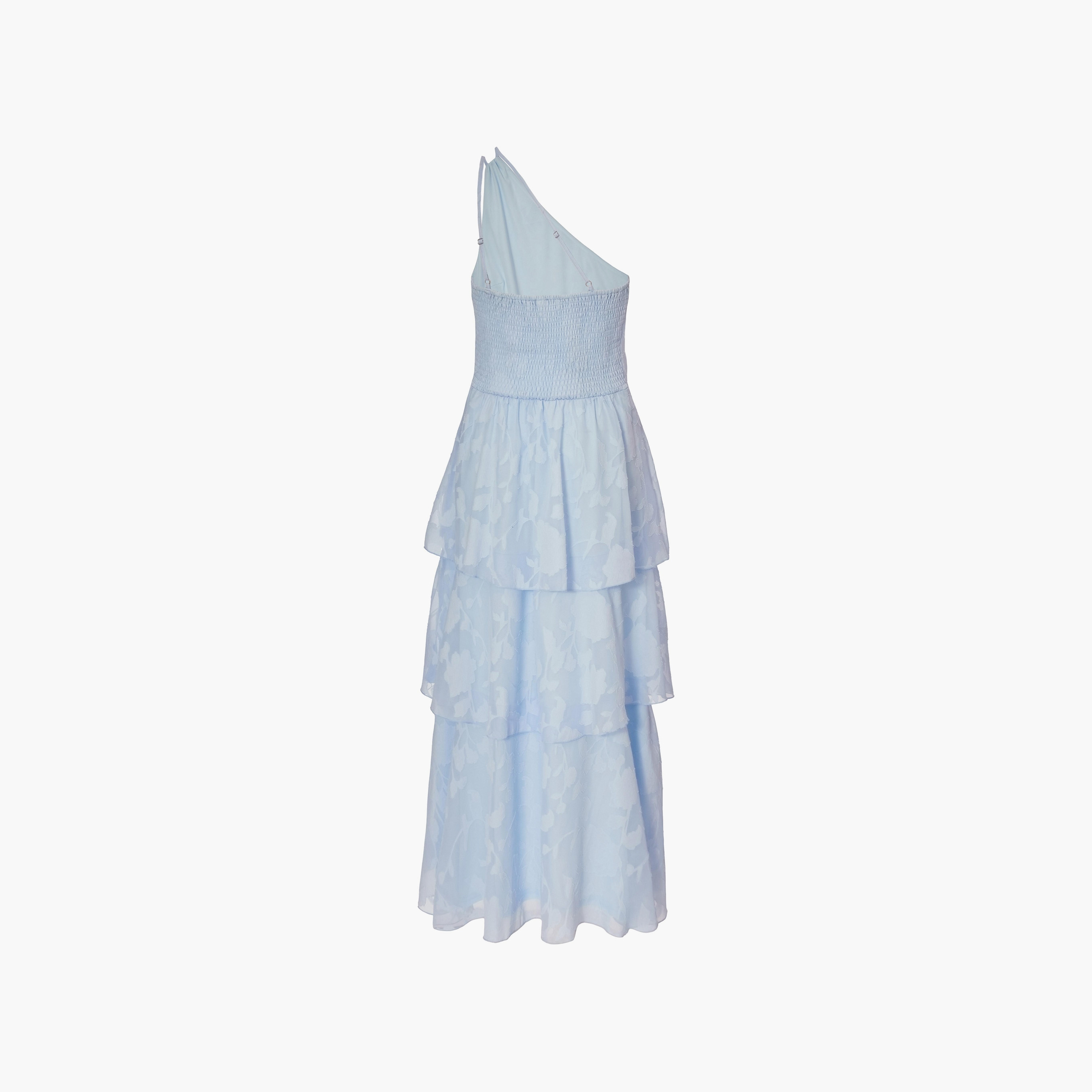 Quiz Pale Blue Floral Jacquard One Shoulder Tiered Women's Maxi Dress-women-clothing-dresses-image-6