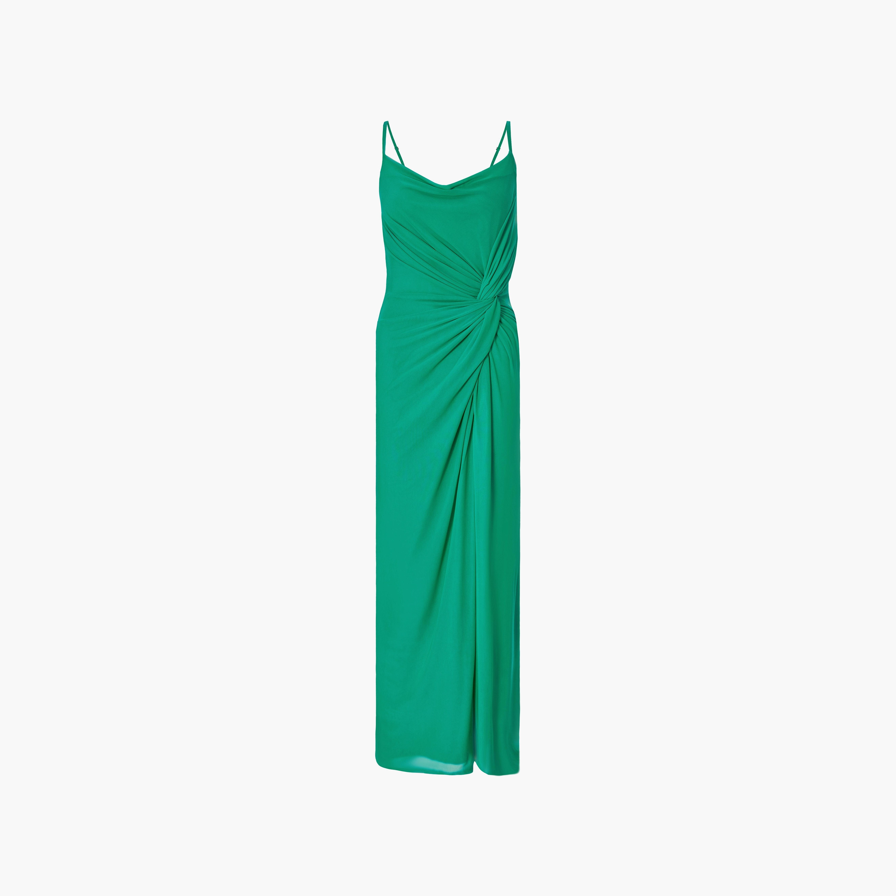 فستان ماكسي نسائي أخضر بفتحة رقبة دائرية وعقدة ملتوية من كويز-women-clothing-dresses-image-5