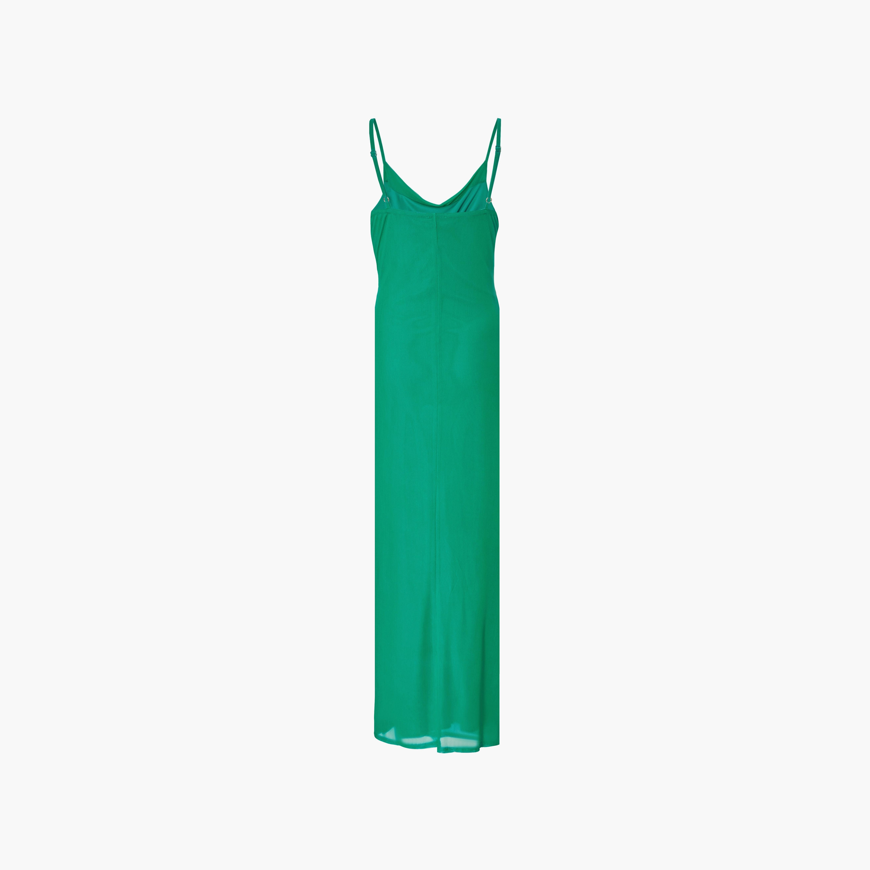 فستان ماكسي نسائي أخضر بفتحة رقبة دائرية وعقدة ملتوية من كويز-women-clothing-dresses-image-6