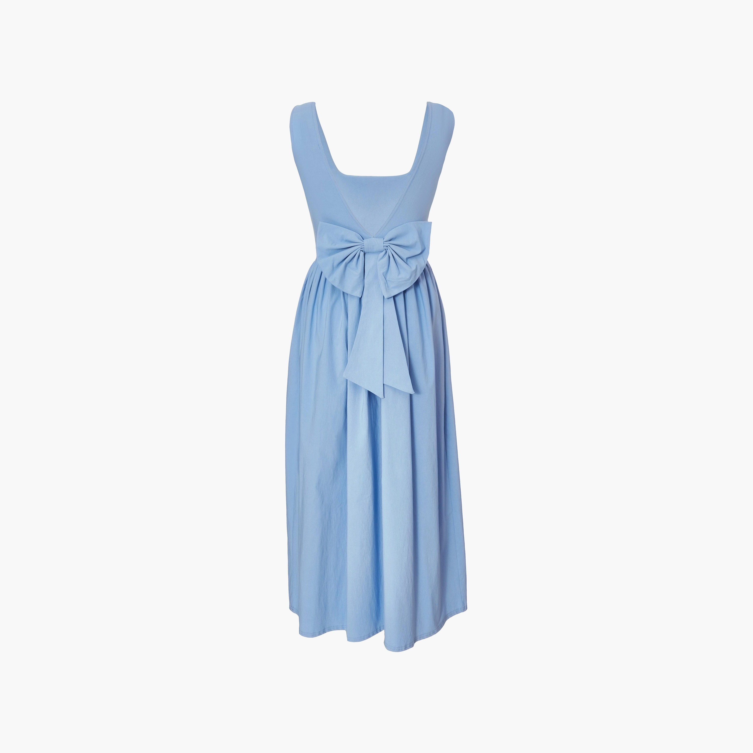 Quiz Bow Back Bengaline Square Neck Blue Women's Midi Dress-women-clothing-dresses-image-6