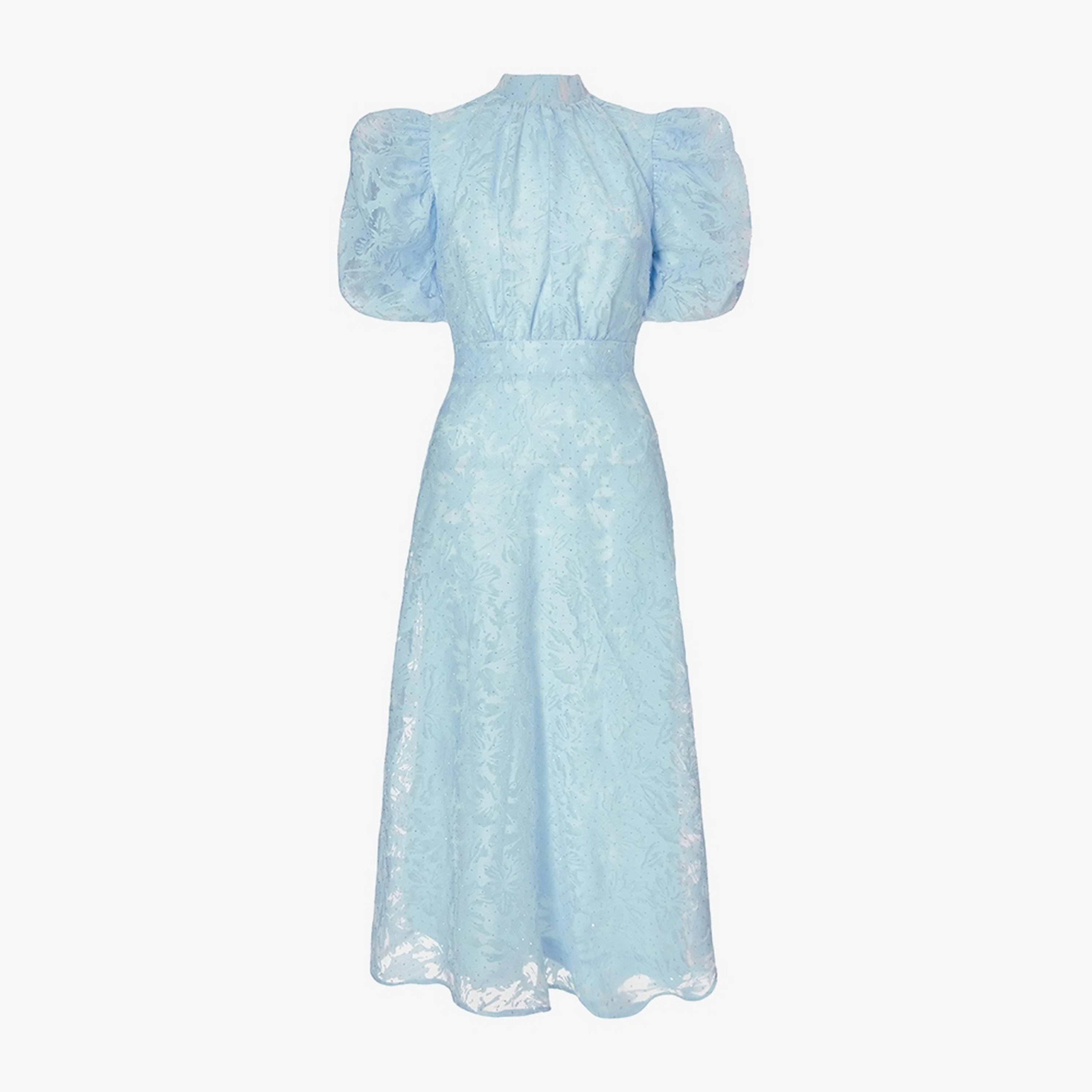 Quiz Jacquard & Embellished Chiffon High Neck Puff Sleeves Blue Women's Midi Dress-women-clothing-dresses-image-5