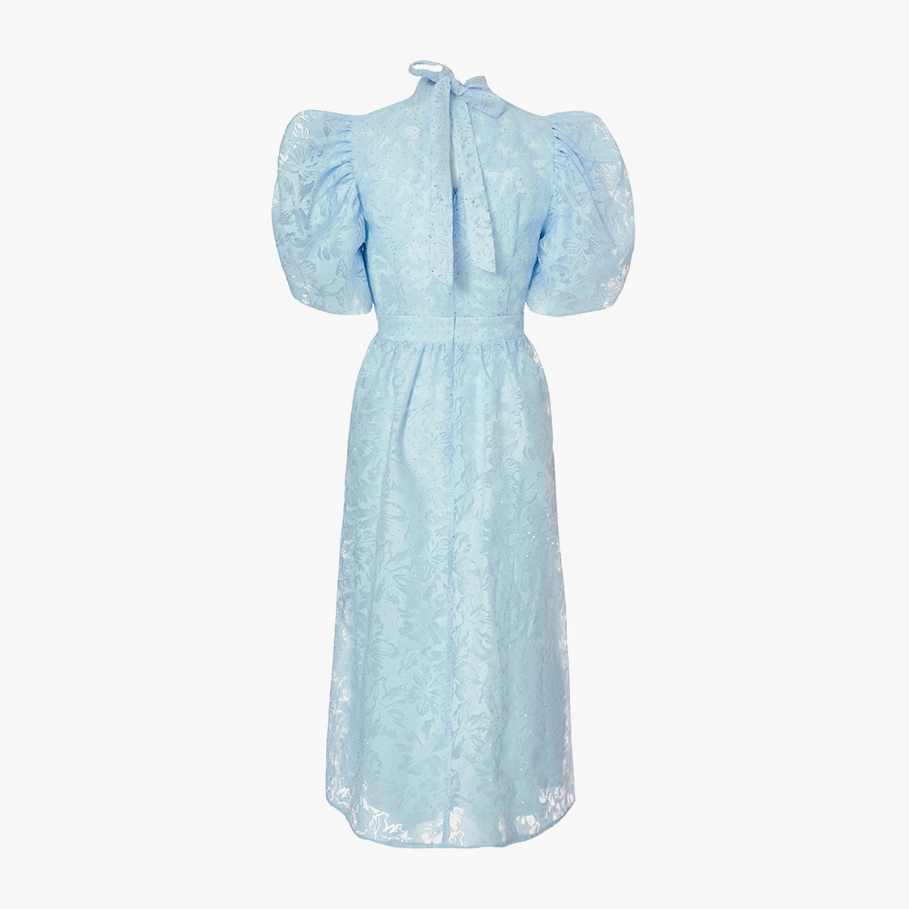 Quiz Jacquard & Embellished Chiffon High Neck Puff Sleeves Blue Women's Midi Dress-women-clothing-dresses-image-6