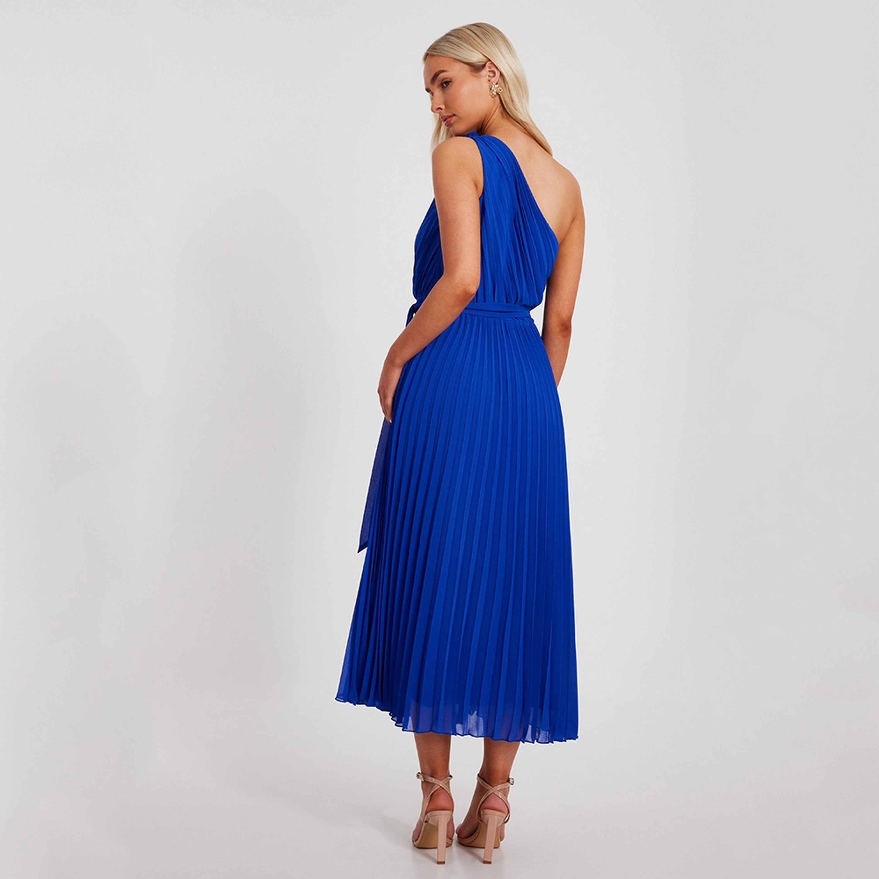 Quiz 3D Floral Chiffon One-Shoulder Pleated Women's Midi Dress-women-clothing-dresses-image-3