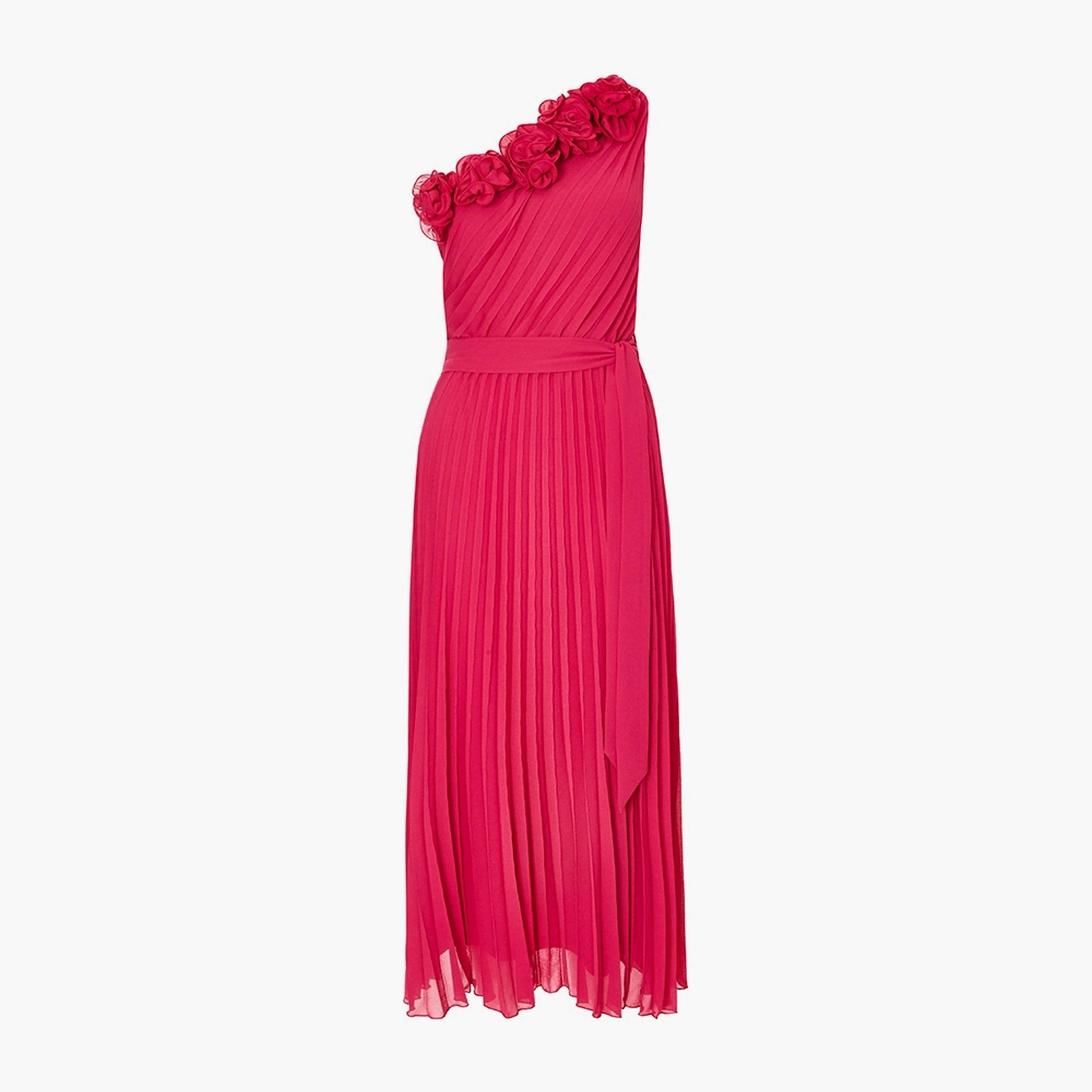 فستان ميدي نسائي بكتف واحد وطيات من الشيفون وزهور ثلاثية الأبعاد من كويز.-women-clothing-dresses-image-11