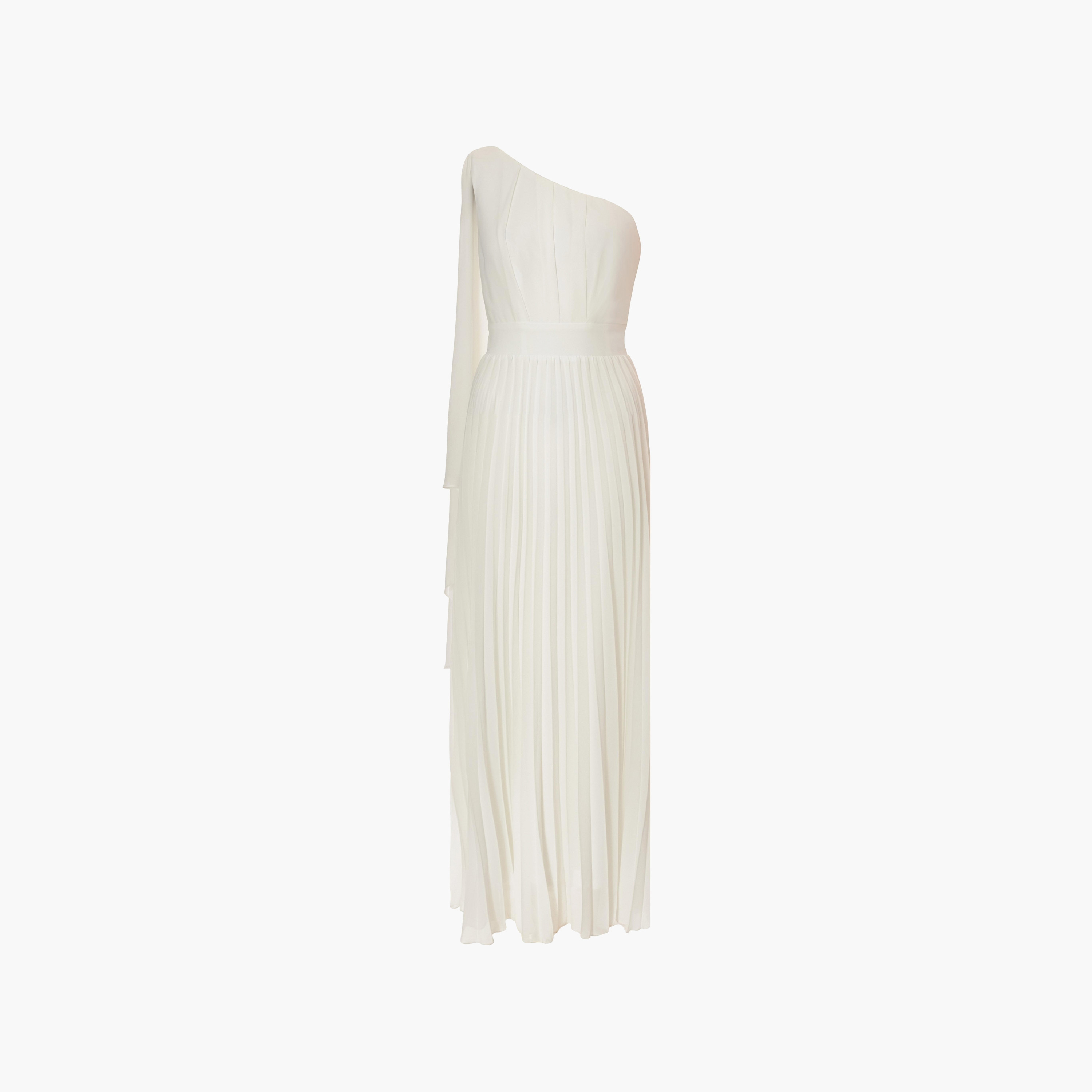Quiz Chiffon One Shoulder Cape Sleeve Pleated White Women's Maxi Dress-women-clothing-dresses-image-5