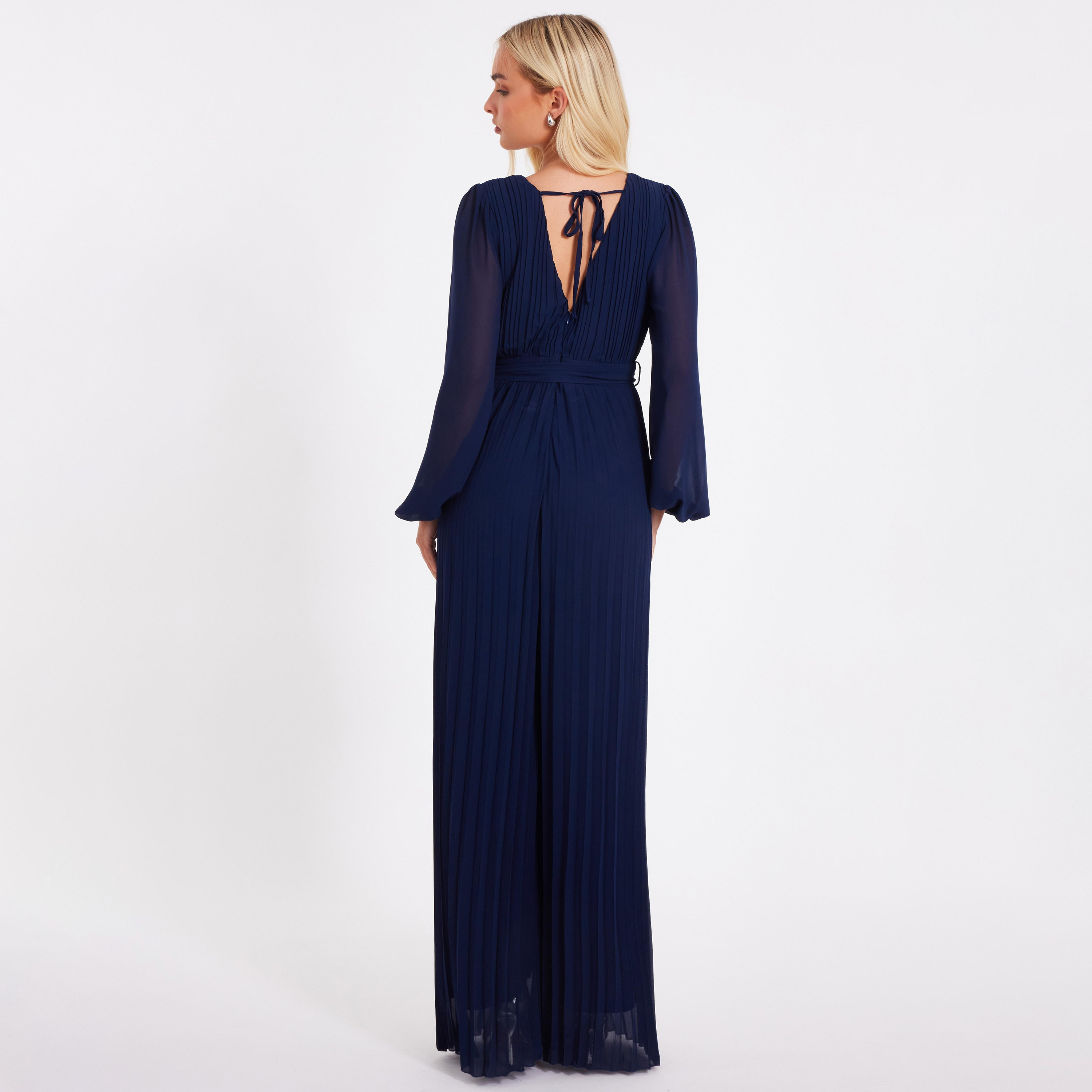 جمبسوت نسائي بتصميم ملفوف بأكمام منفوخة من الشيفون المطوي من كويز-women-clothing-jumpsuits-image-3