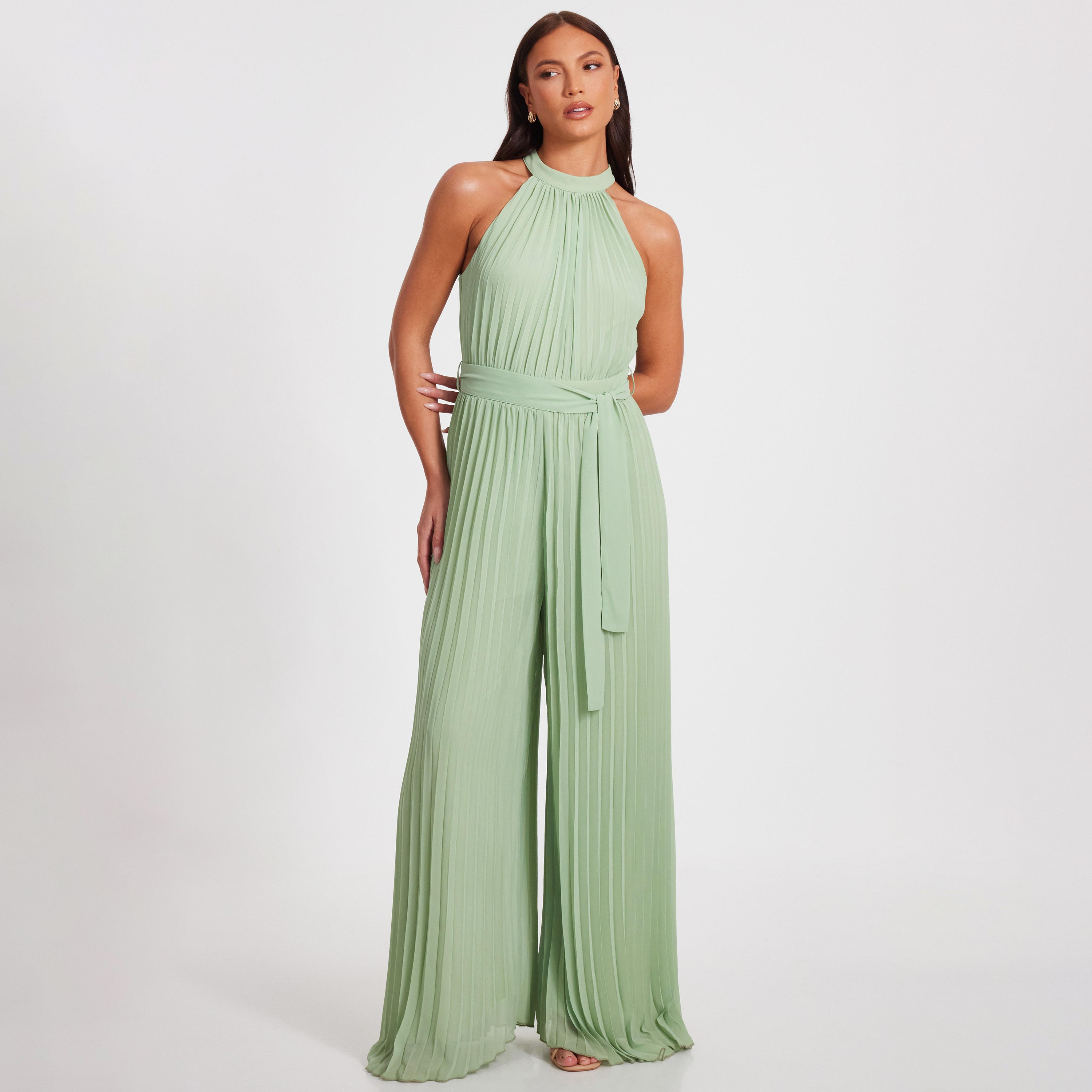Quiz Pleated Chiffon Halter Neck Women's Jumpsuit-women-clothing-jumpsuits-image-1