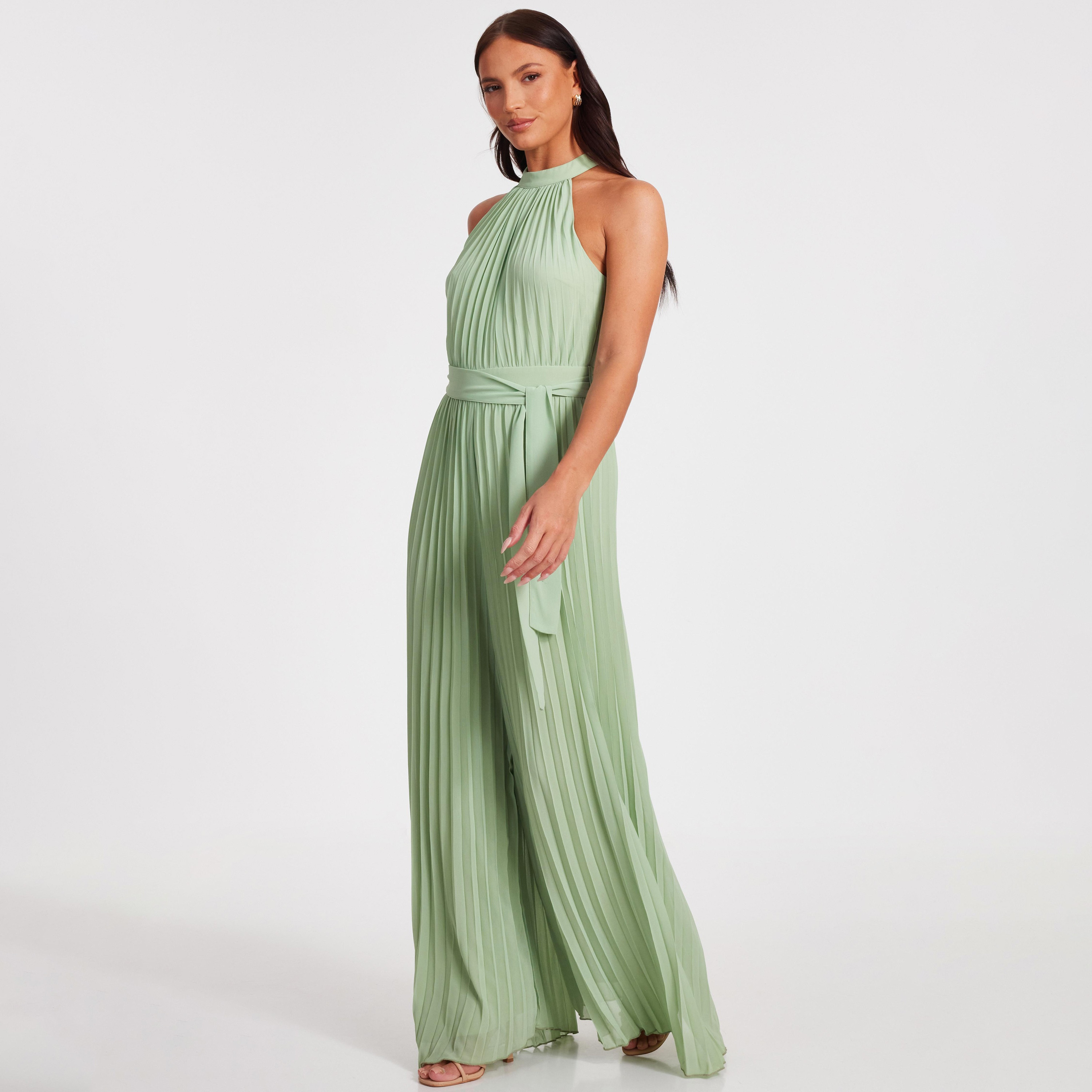 Quiz Pleated Chiffon Halter Neck Women's Jumpsuit-women-clothing-jumpsuits-image-2