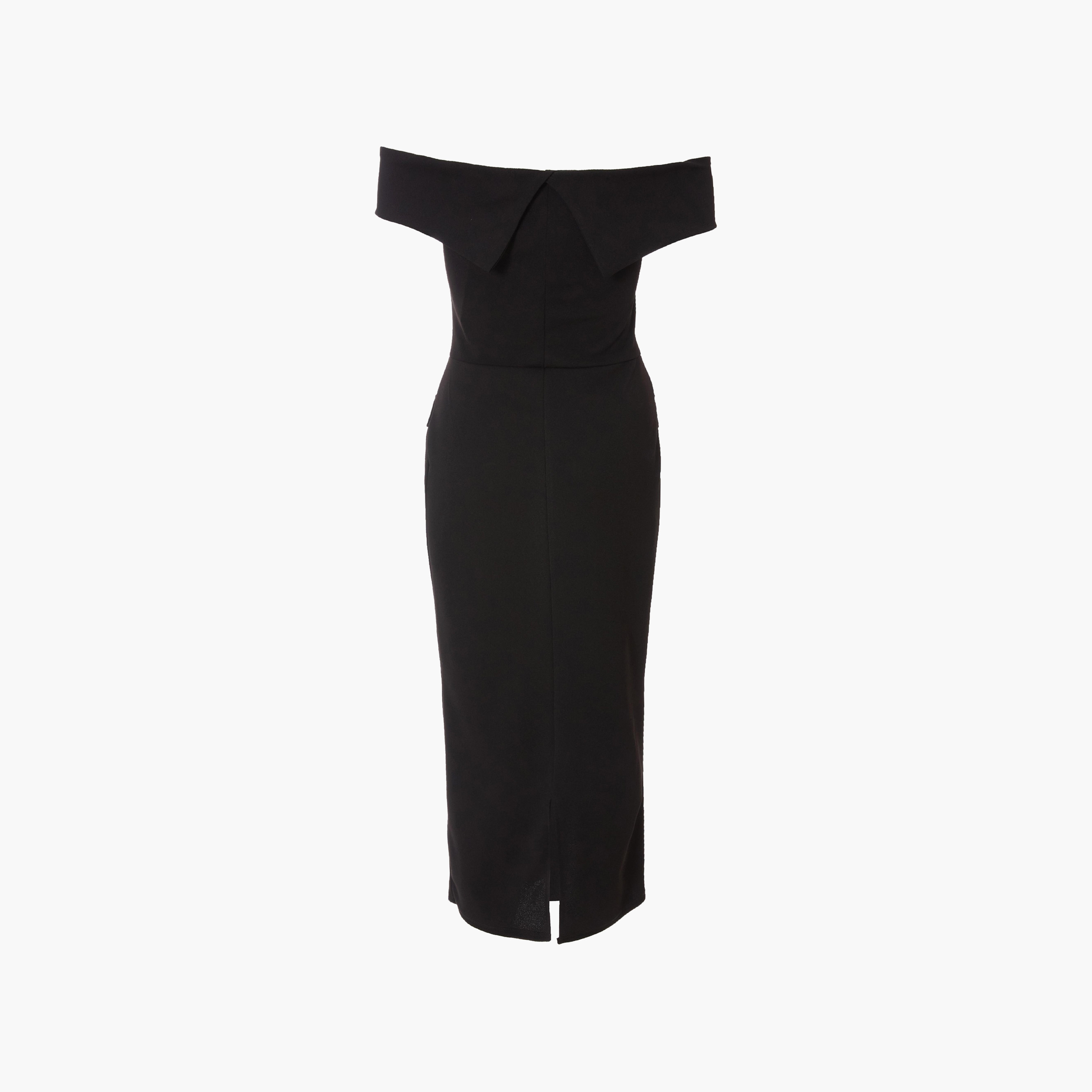 فستان ساتان متوسط الطول بفتحة صدر باردة وضيقة للنساء باللون الأسود من كويز-women-clothing-dresses-image-6