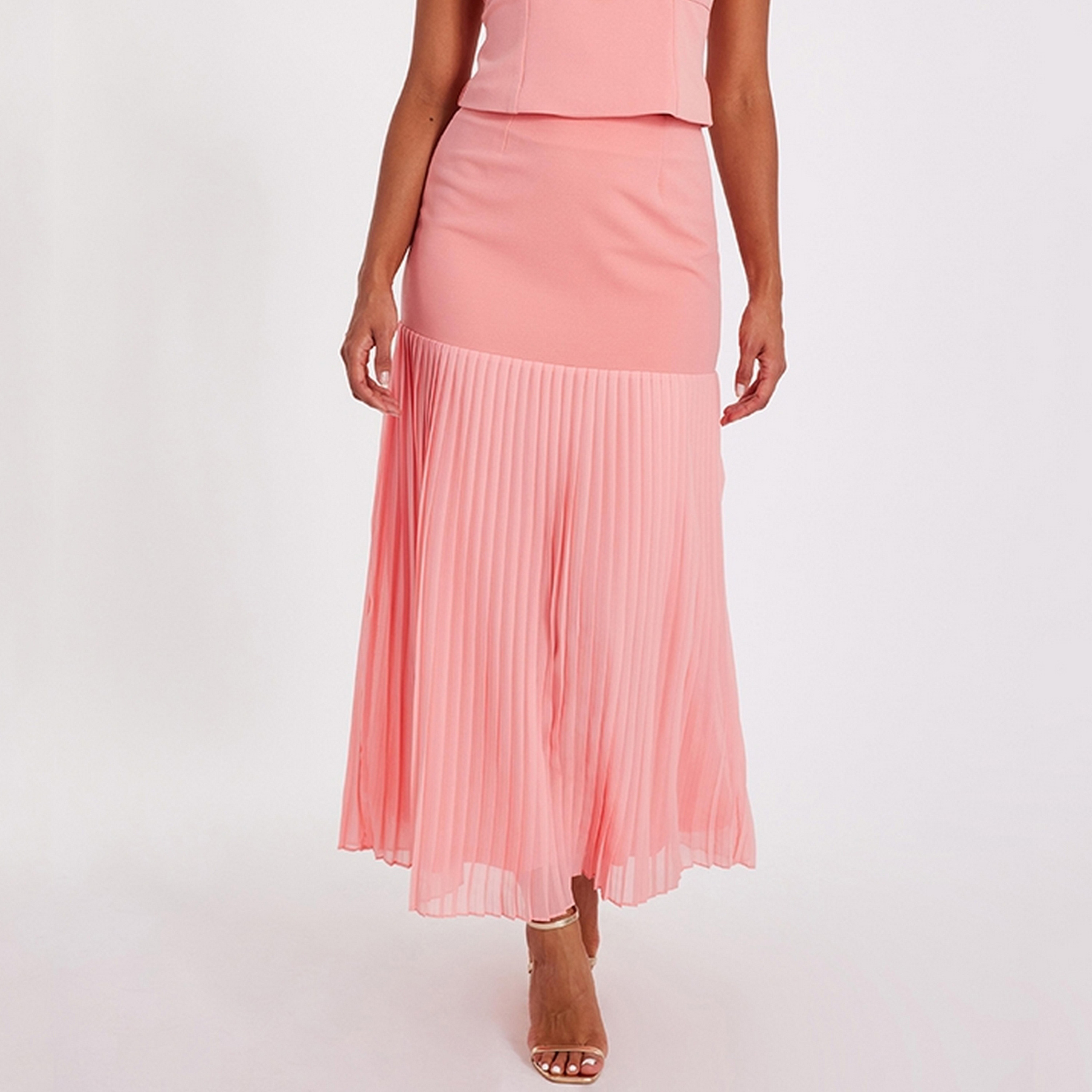 تنورة ماكسي نسائية من الشيفون المطوي من كويز.-women-clothing-bottoms-skirts-image-1