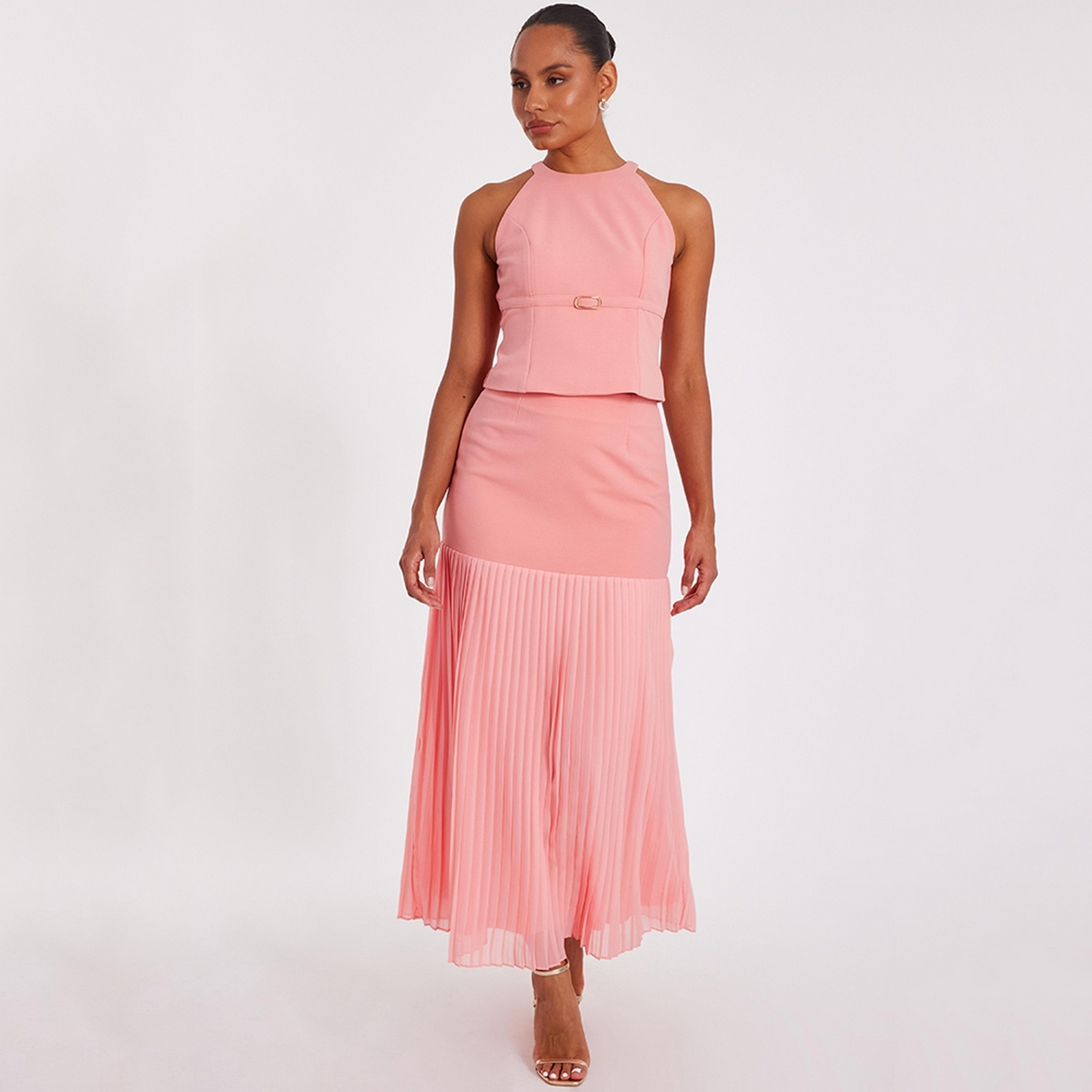 تنورة ماكسي نسائية من الشيفون المطوي من كويز.-women-clothing-bottoms-skirts-image-2