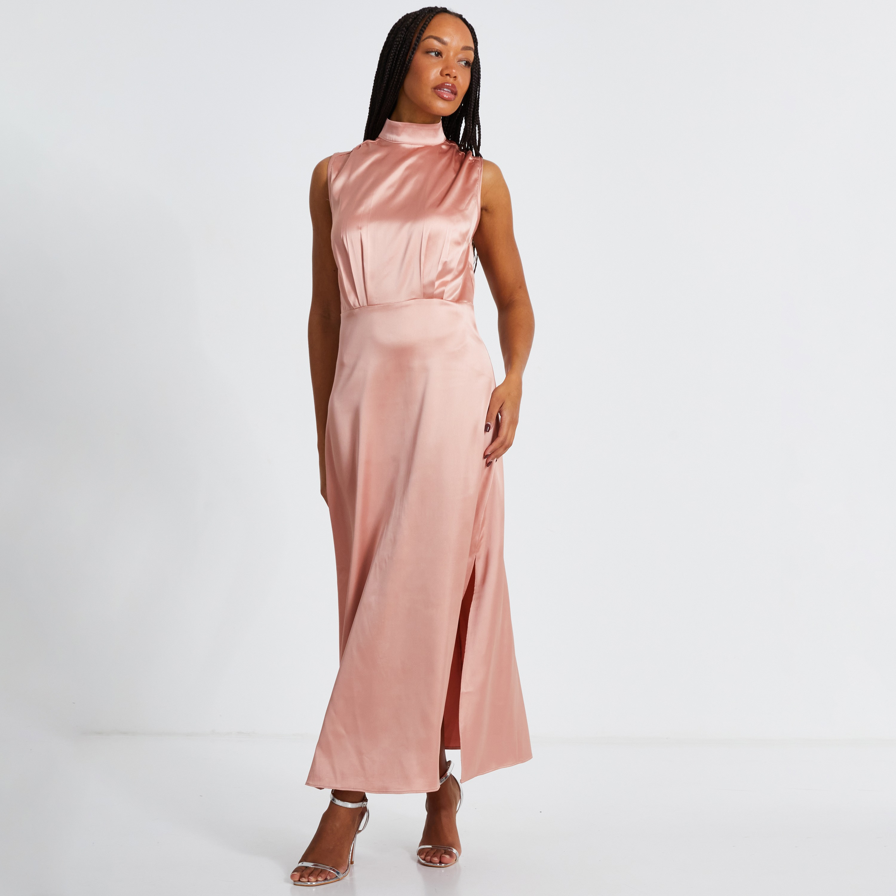 Quiz Blush Satin High Neck Women's Dress-women-clothing-dresses-image-2