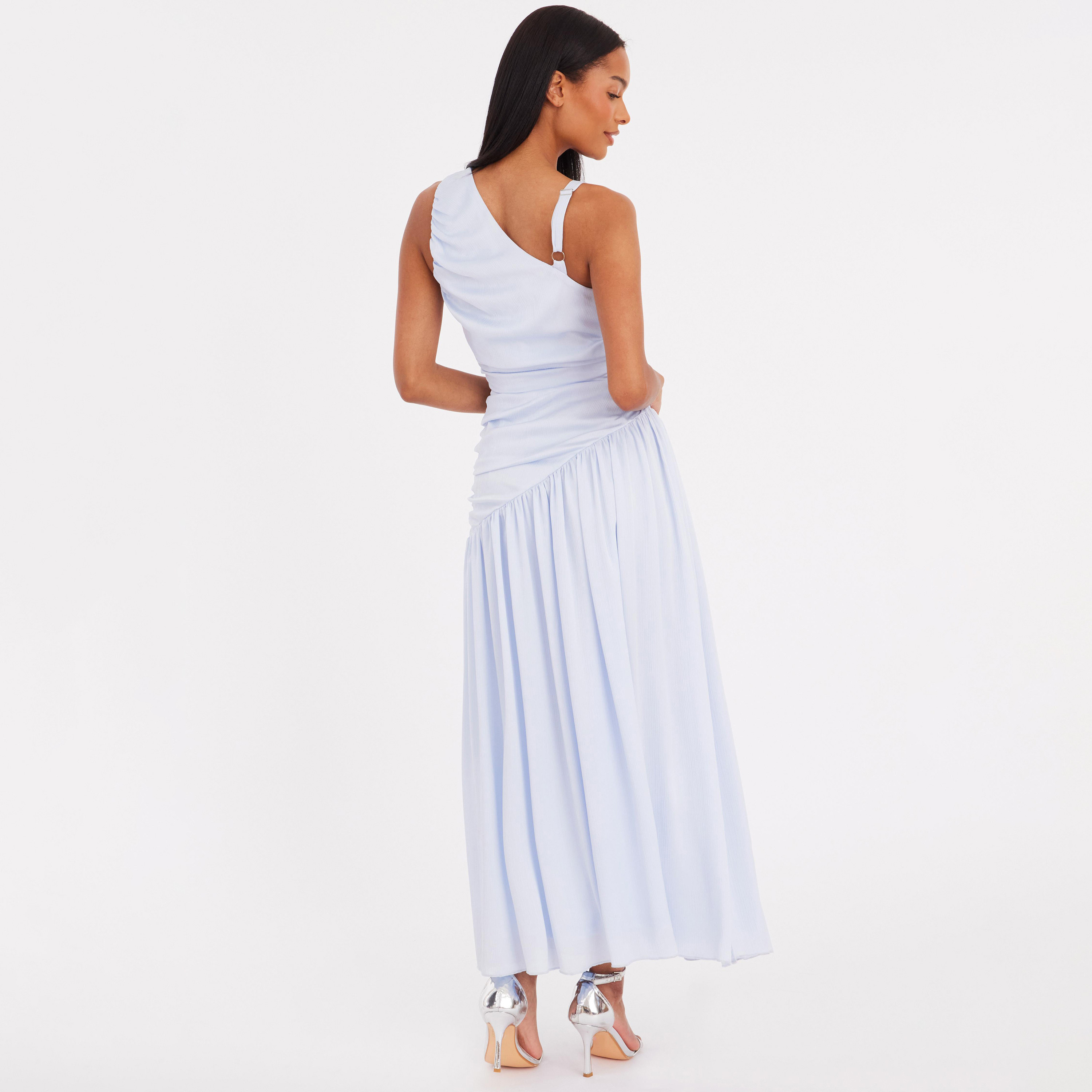 فستان نسائي بكتف واحد من الساتان المكسر - أزرق فاتح من كويز-women-clothing-dresses-image-3