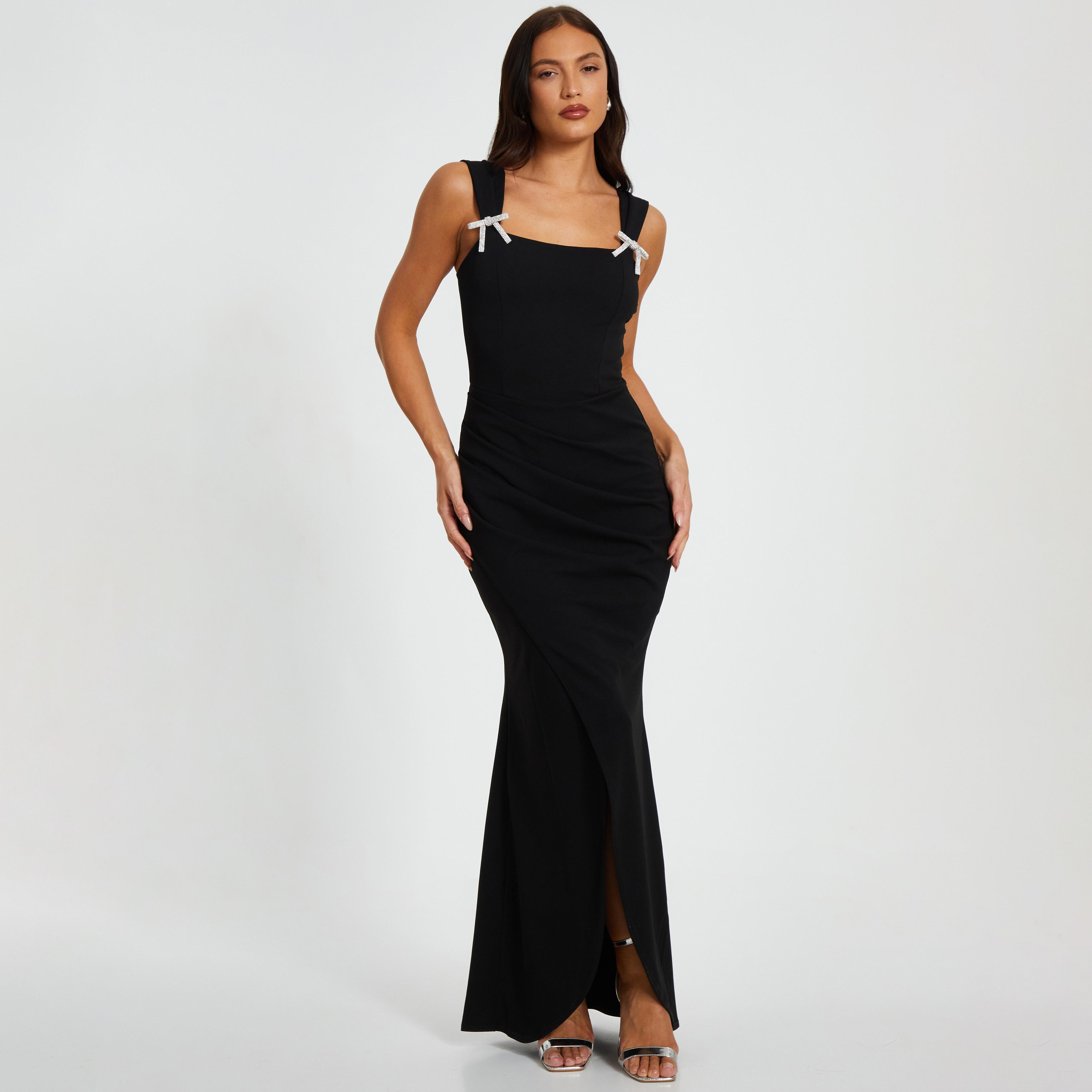 فستان سهرة ماكسي نسائي برقبة مربعة أسود من Quiz-women-clothing-dresses-image-1