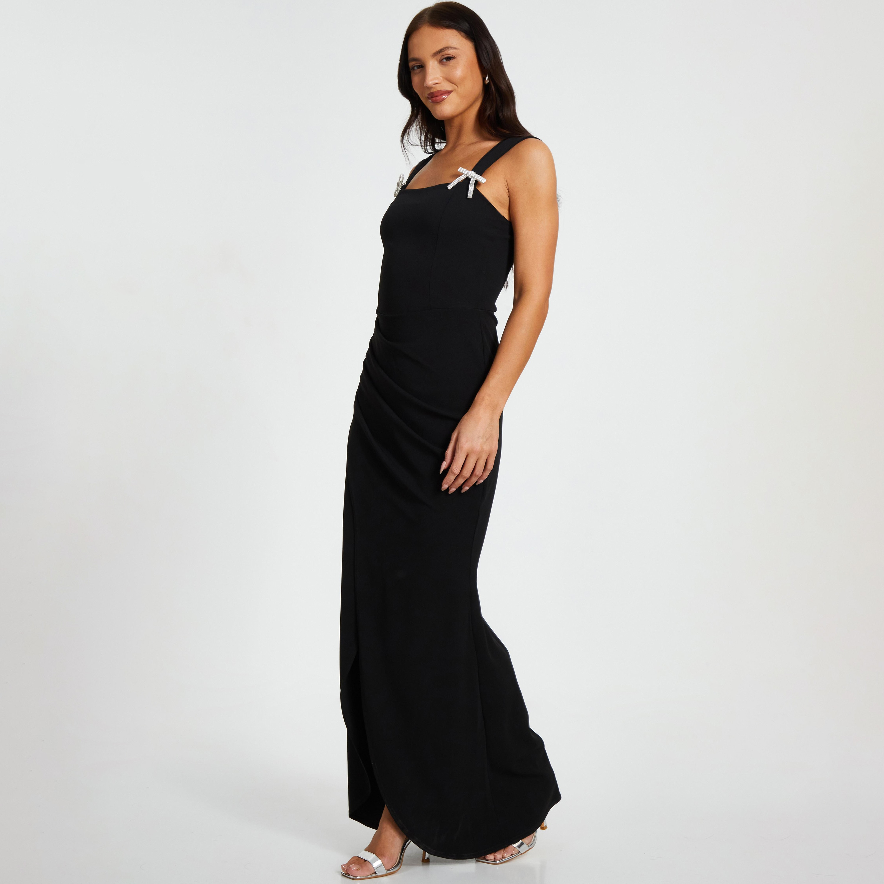 فستان سهرة ماكسي نسائي برقبة مربعة أسود من Quiz-women-clothing-dresses-image-2