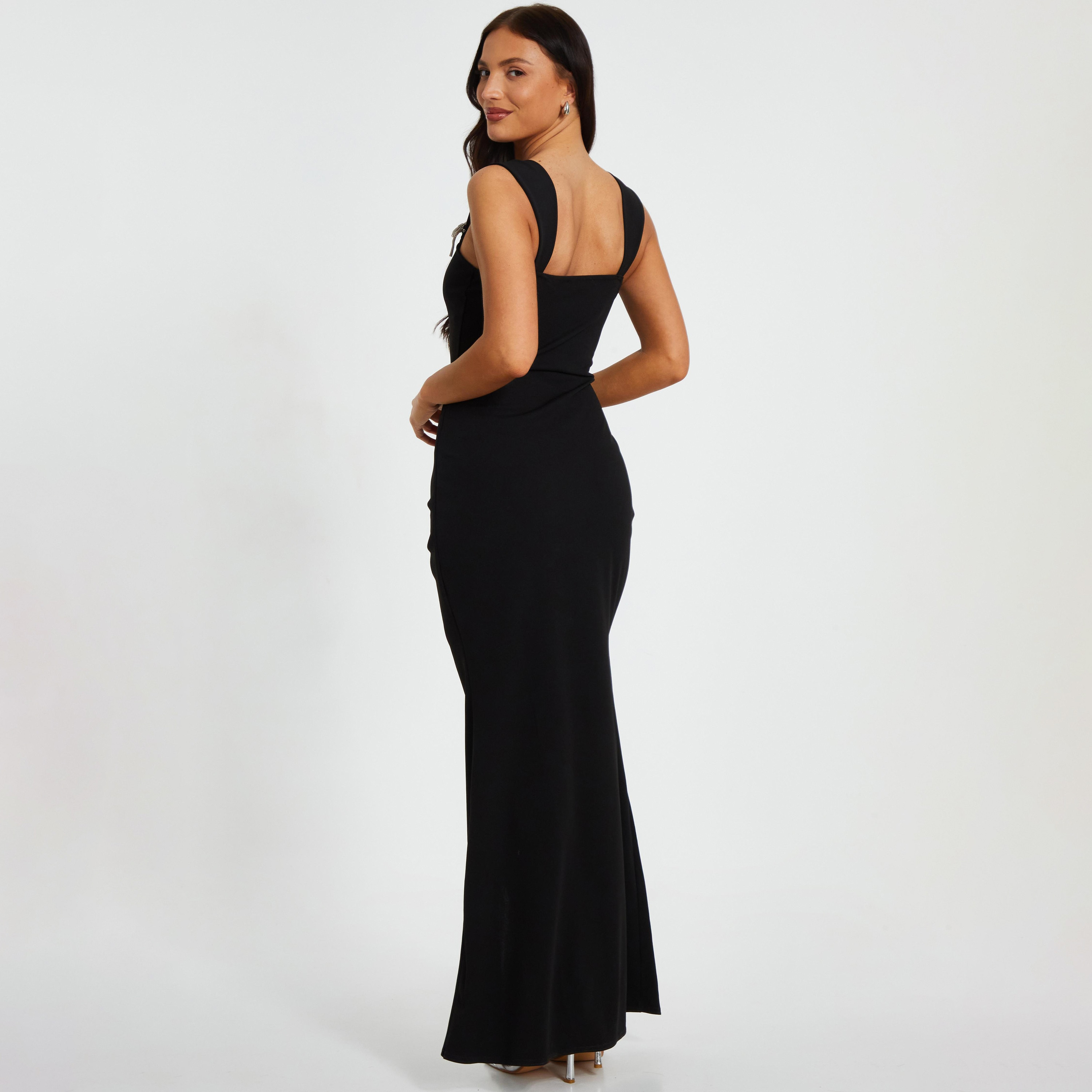 فستان سهرة ماكسي نسائي برقبة مربعة أسود من Quiz-women-clothing-dresses-image-3