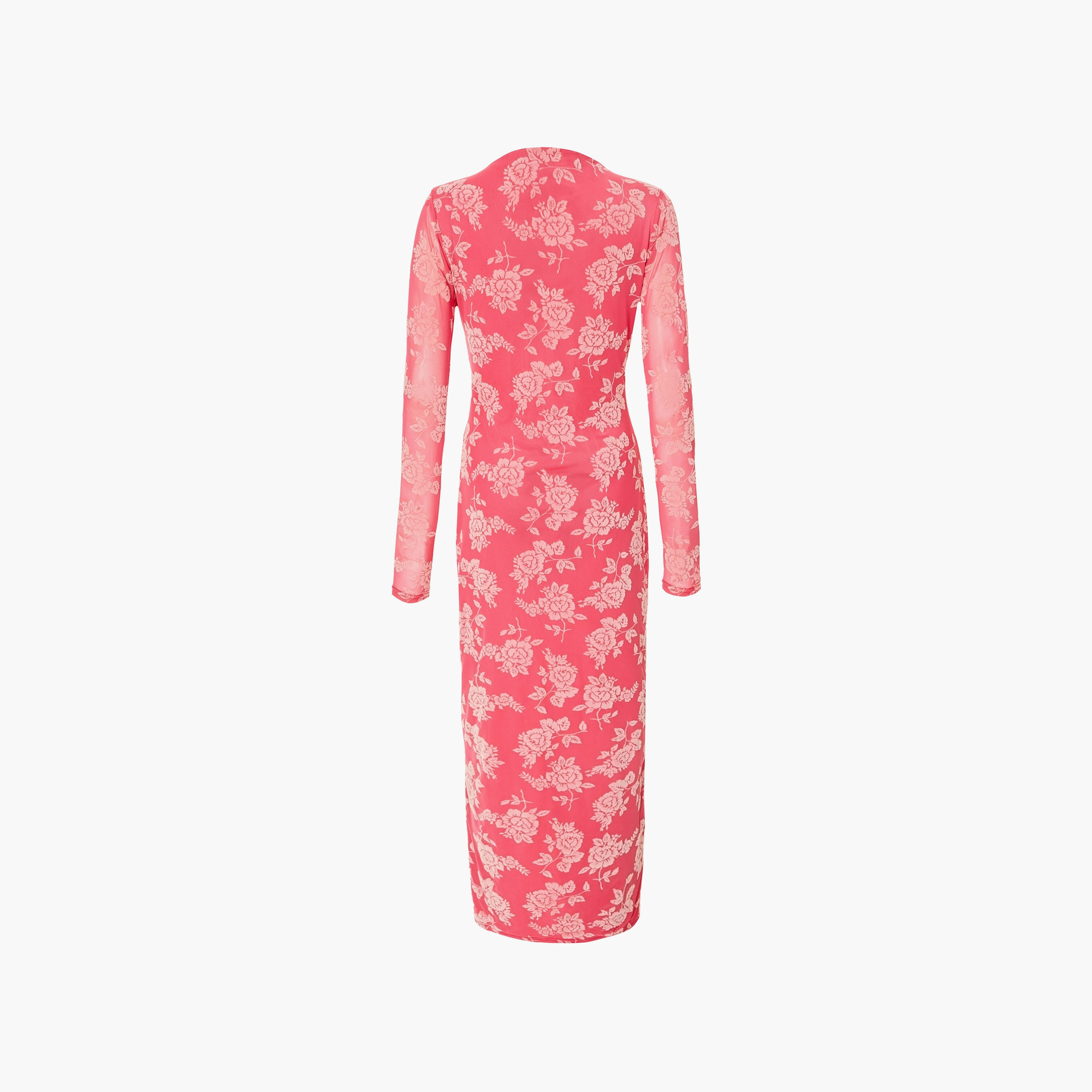 فستان ماكسي نسائي ضيق من القماش الشبكي المزهر باللون الوردي من كويز-women-clothing-dresses-image-6