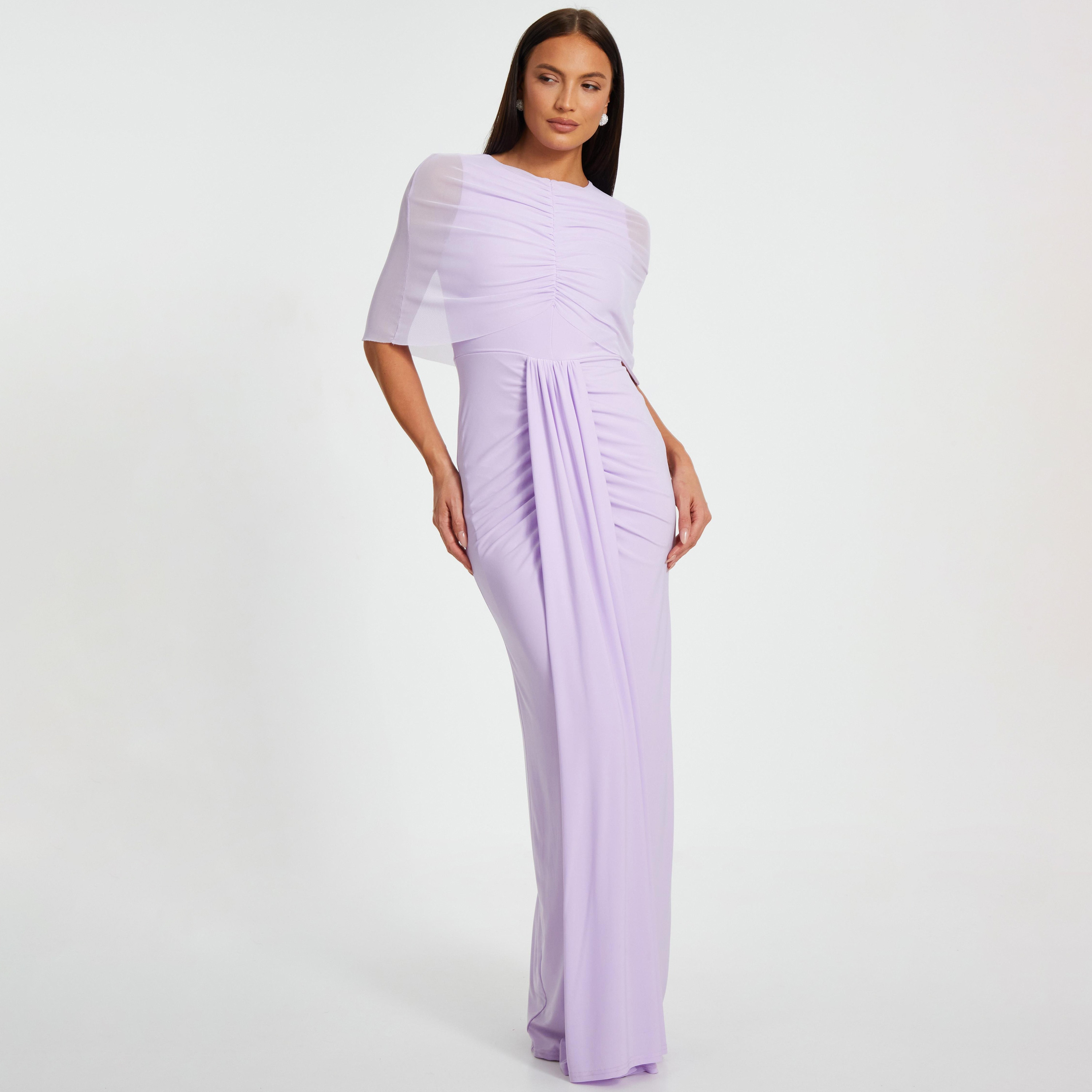 فستان ماكسي نسائي أرجواني بأكمام شفافة من إتي بتصميم كيب من كويز-women-clothing-dresses-image-1