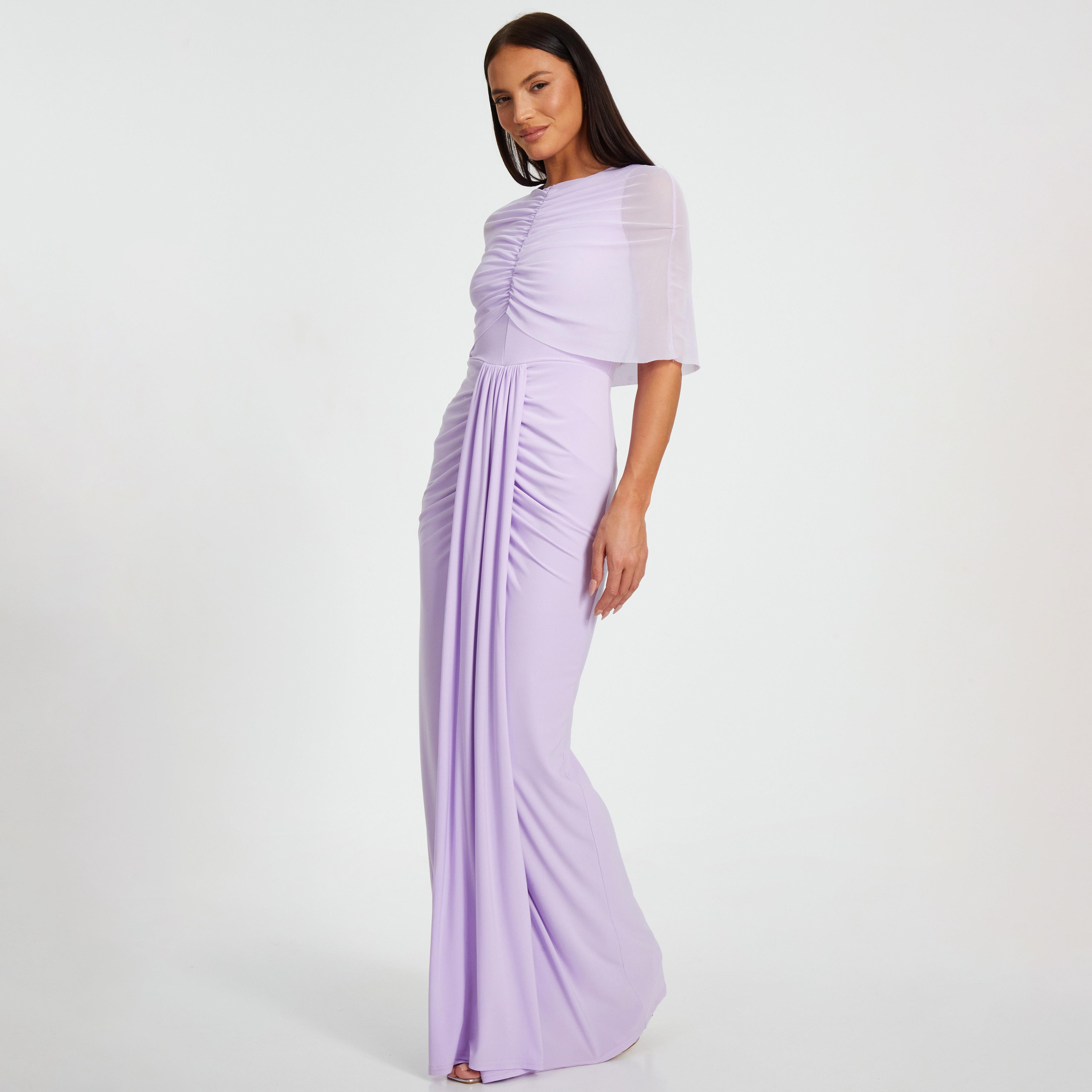 فستان ماكسي نسائي أرجواني بأكمام شفافة من إتي بتصميم كيب من كويز-women-clothing-dresses-image-2