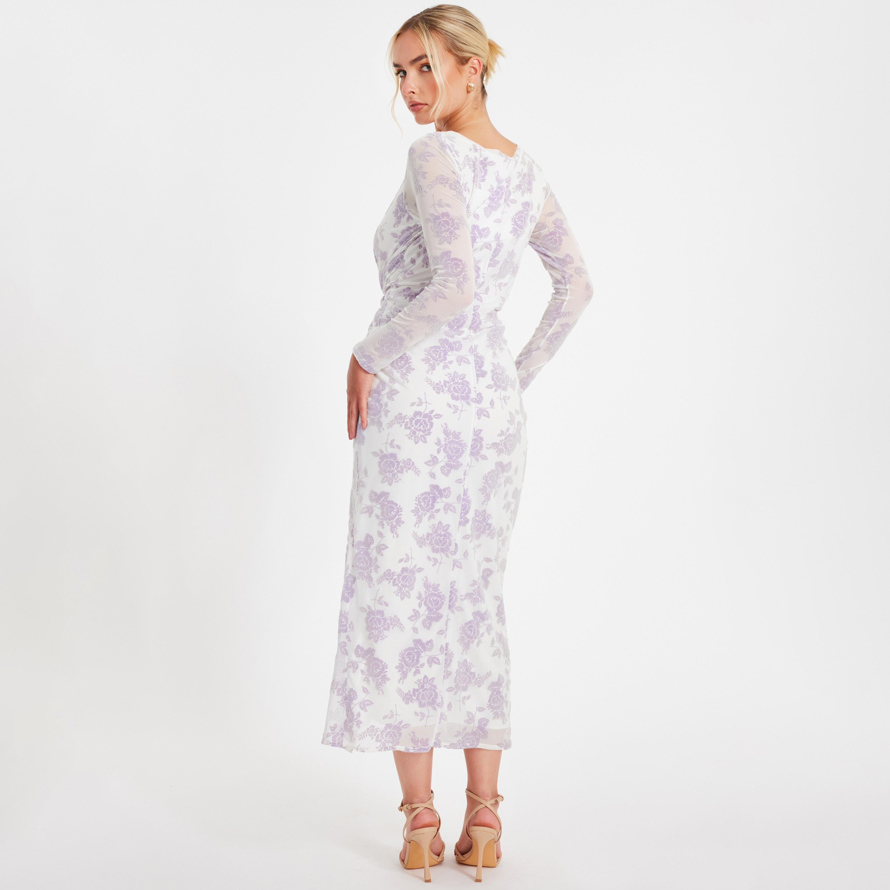 فستان ماكسي نسائي ضيق من القماش الشبكي المزهر باللون الأرجواني من كويز-women-clothing-dresses-image-3