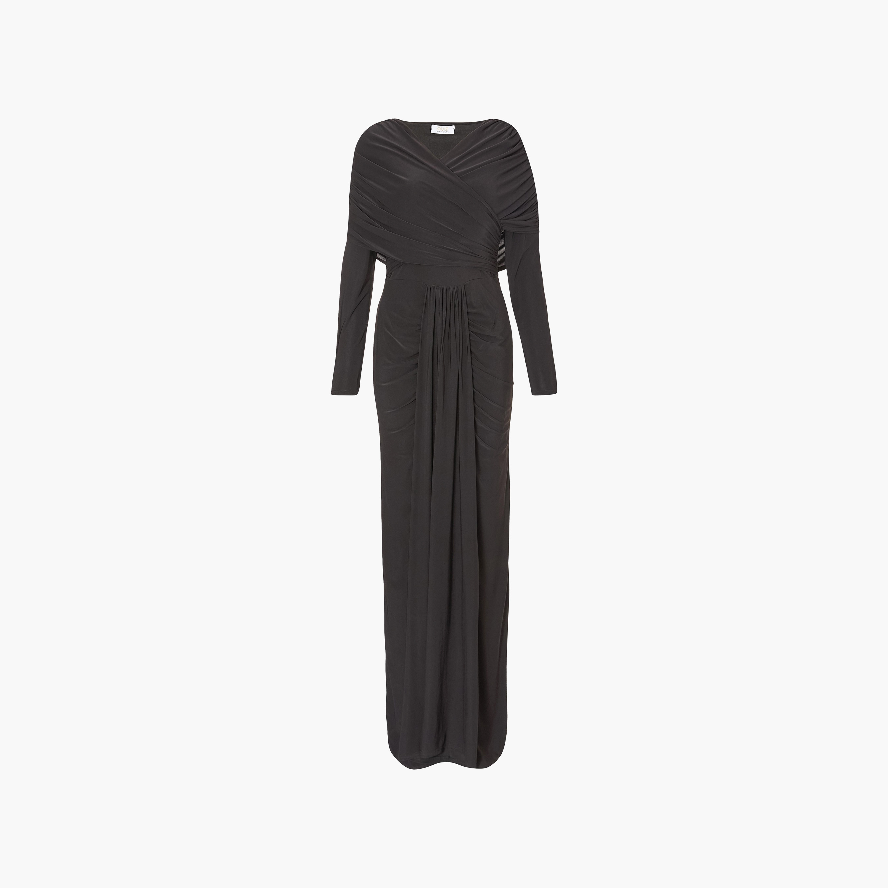 Quiz Draped ITY Surplice Neck Sheath Black Women's Evening Maxi Dress-women-clothing-dresses-image-5