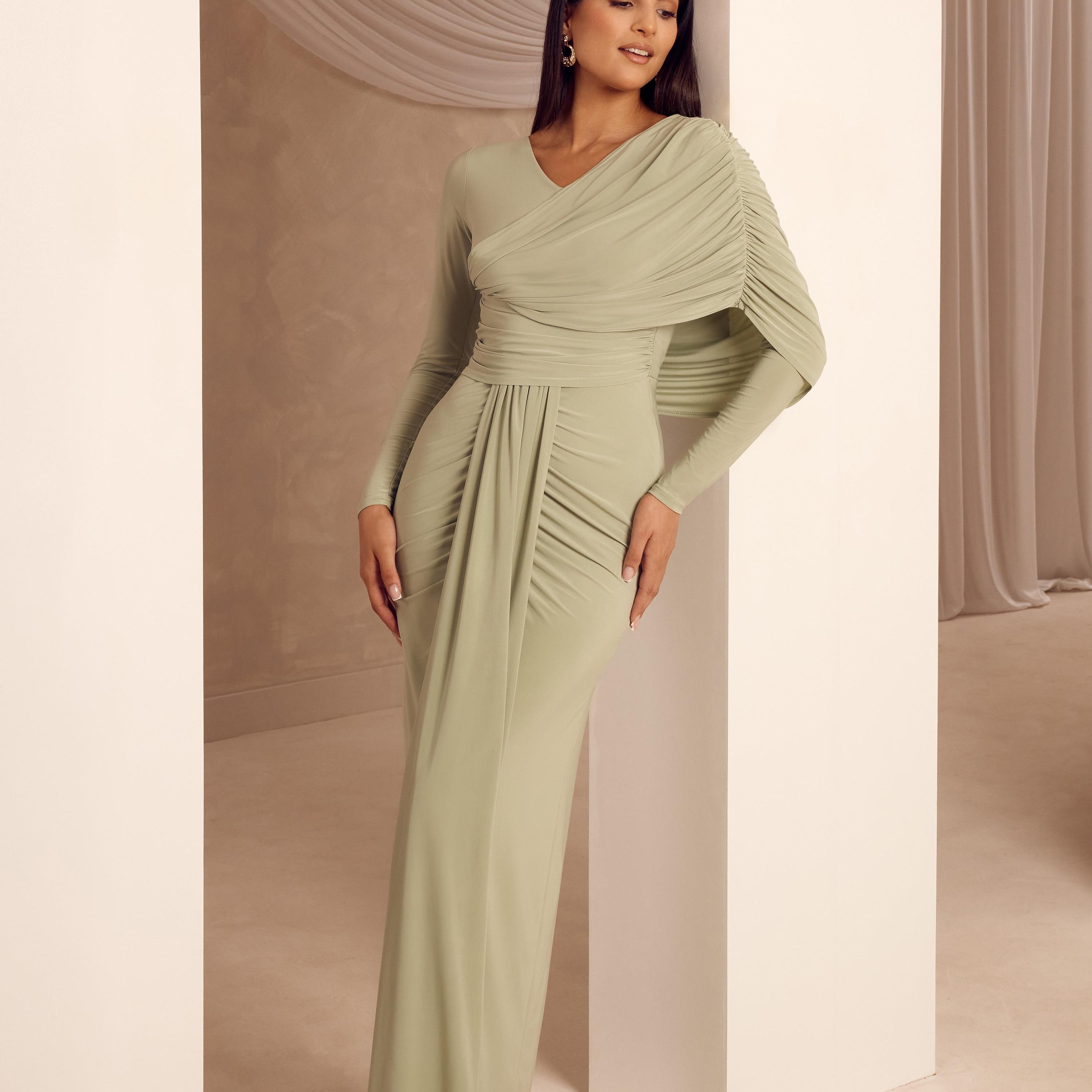 Quiz ITY Draped Green Women's Evening Maxi Dress-women-clothing-dresses-image-2