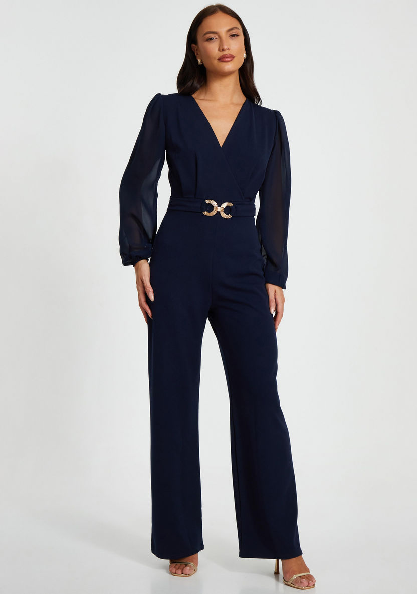 Shop Quiz Navy Blue Chiffon Palazzo Style Women's Jumpsuit Online