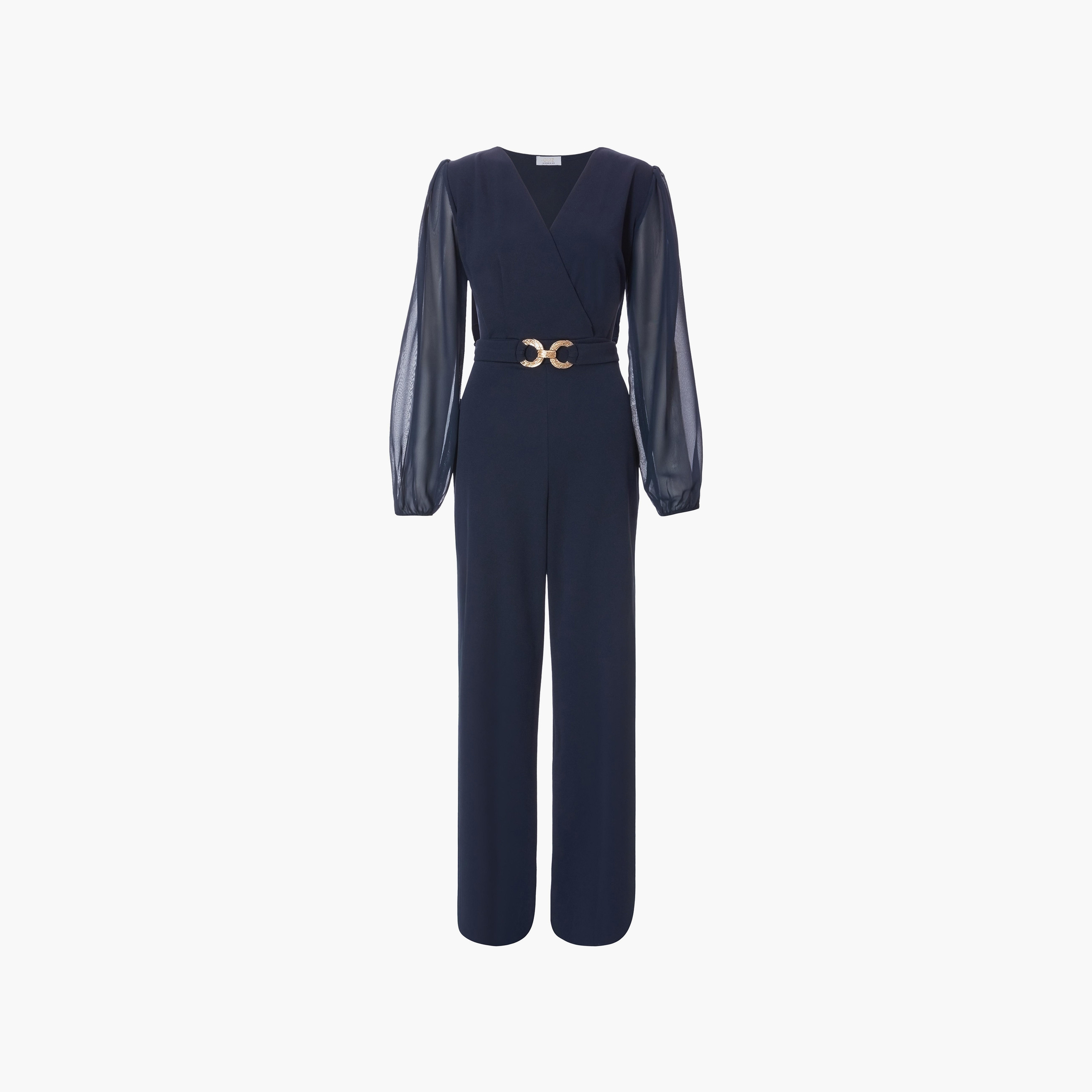 Quiz بذلة نسائية من الشيفون باللون الأزرق الداكن على طراز بالازو-women-clothing-jumpsuits-image-5