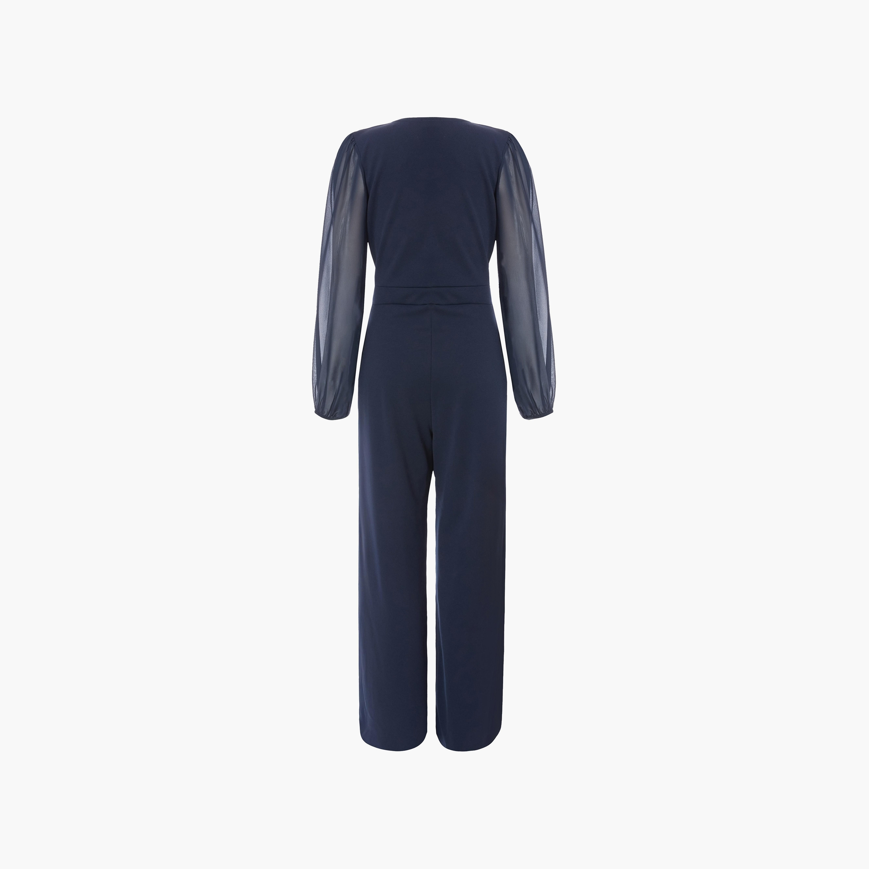 Quiz بذلة نسائية من الشيفون باللون الأزرق الداكن على طراز بالازو-women-clothing-jumpsuits-image-6