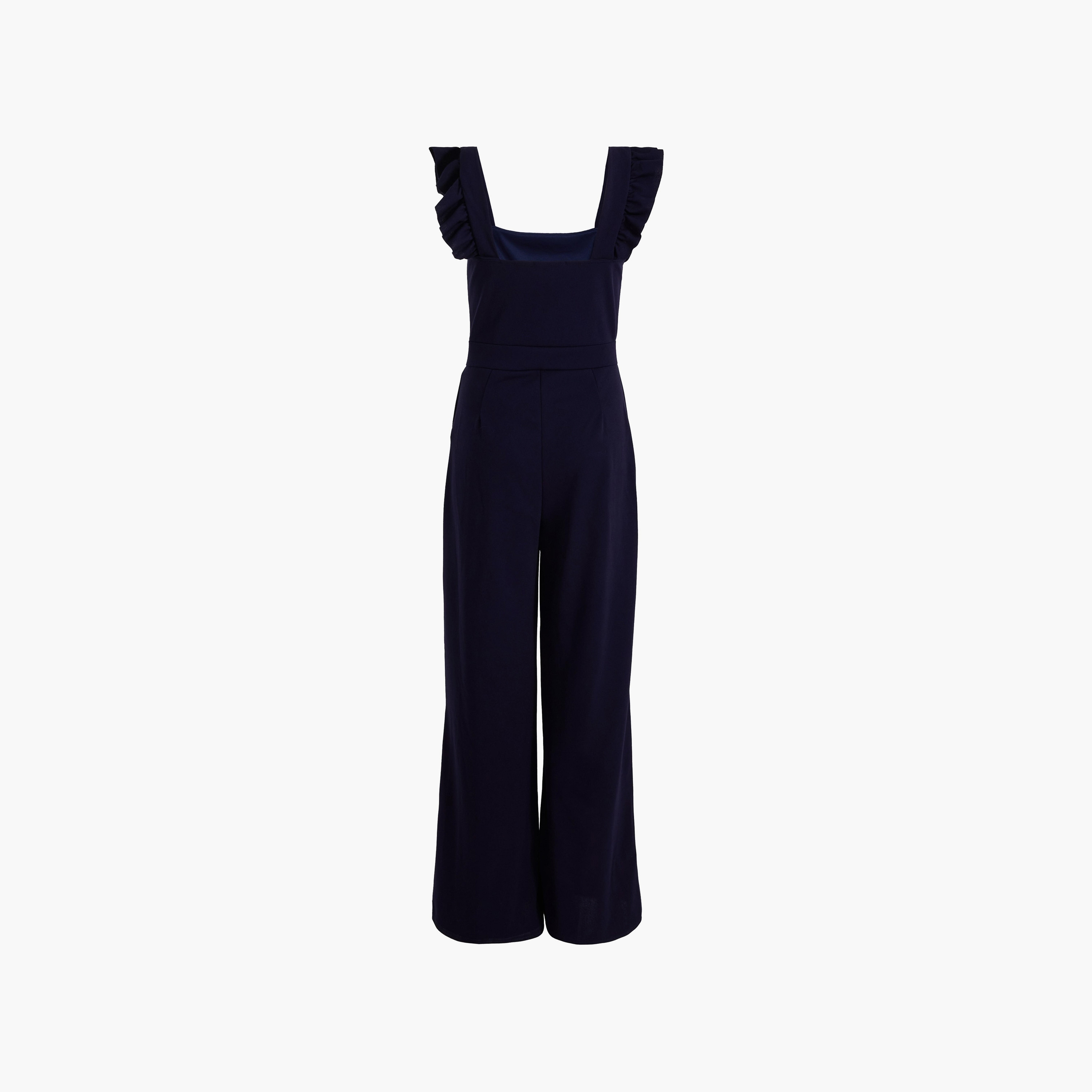 بذلة نسائية من Quiz باللون الأزرق الداكن مكشكشة سكوبا كريب برقبة مربعة-women-clothing-jumpsuits-image-6