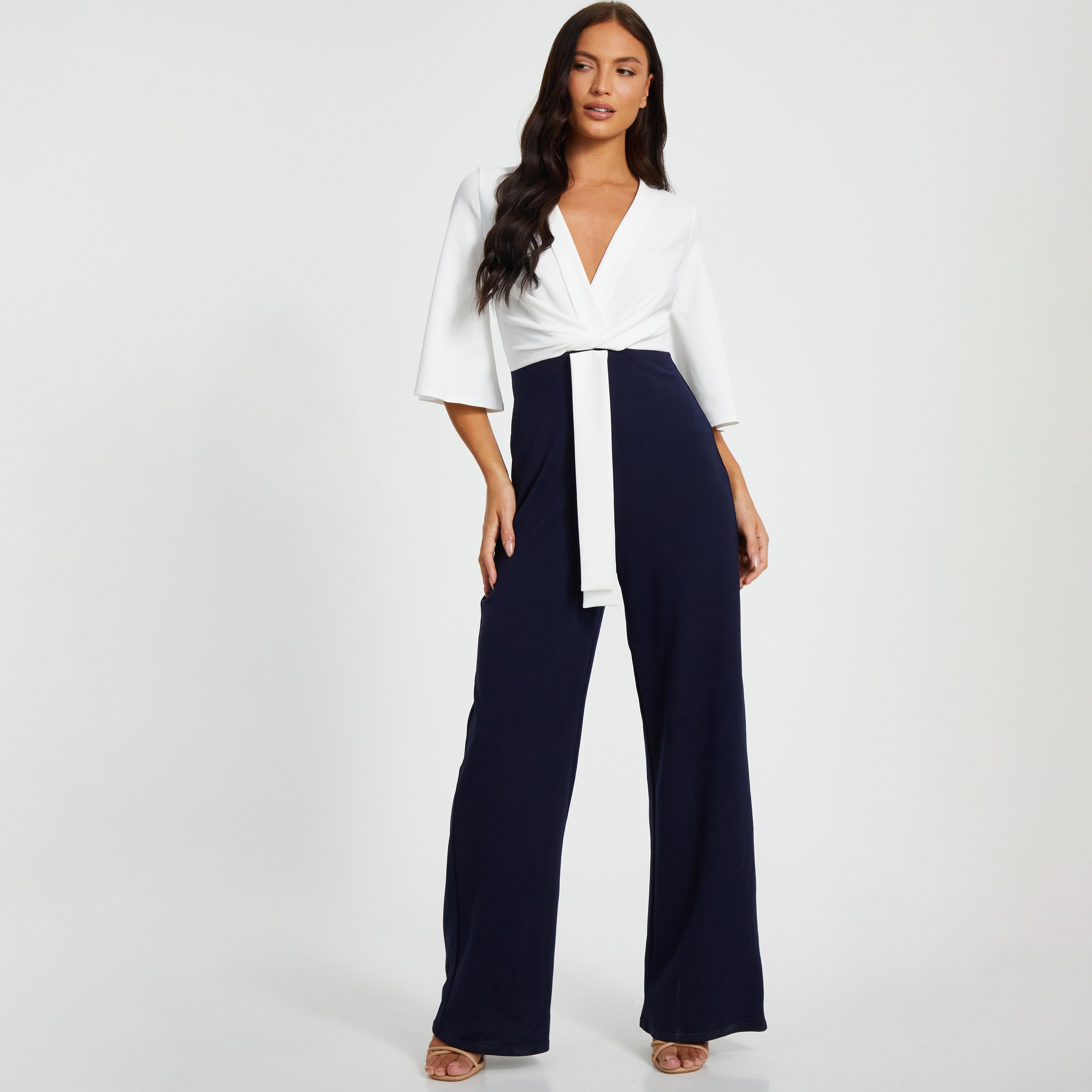 بدلة نسائية بأكمام واسعة باللون الأزرق الكحلي 2 في 1-women-clothing-jumpsuits-image-1