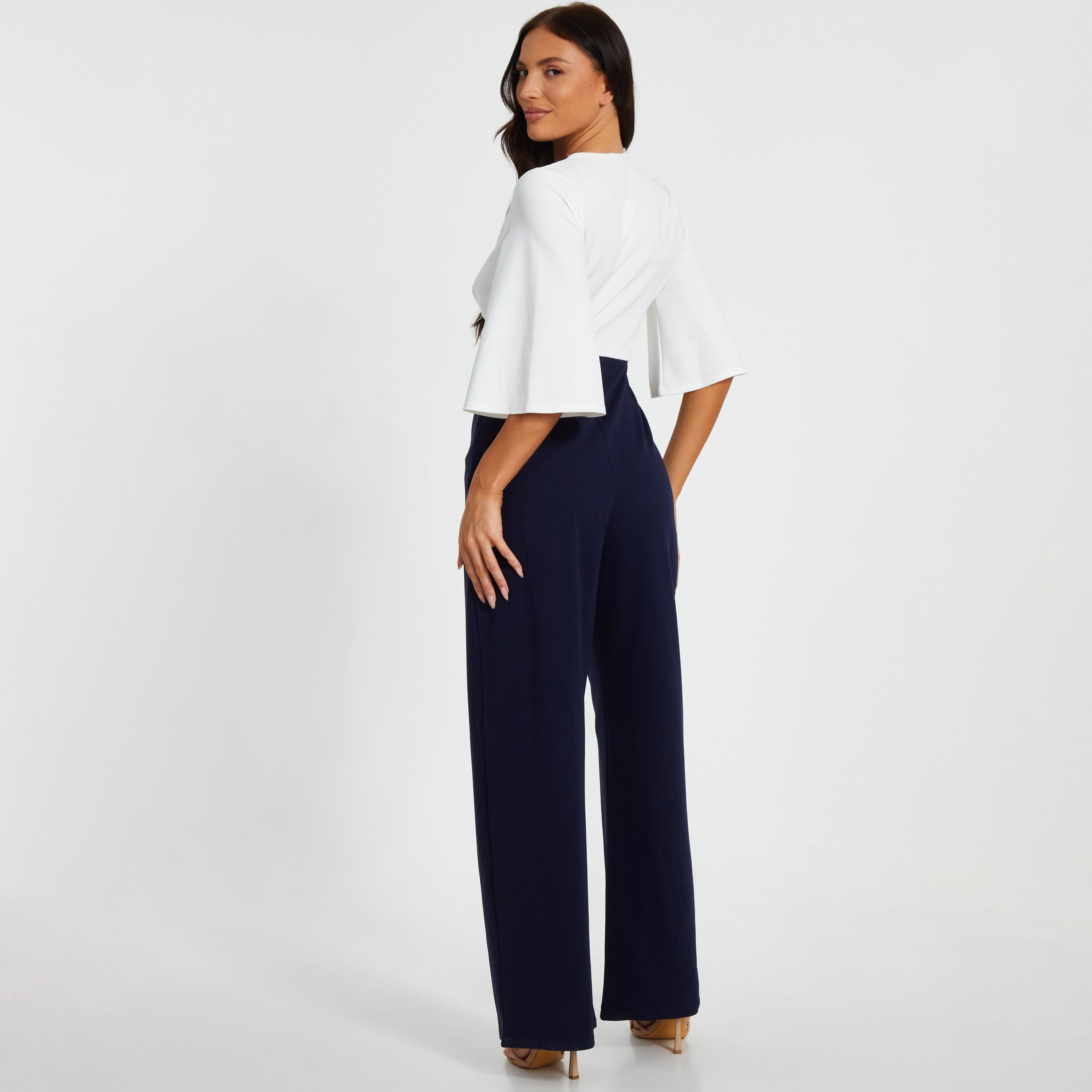Quiz Navy Blue Flared Sleeves 2-in 1 Womens Jumpsuit-women-clothing-jumpsuits-image-3