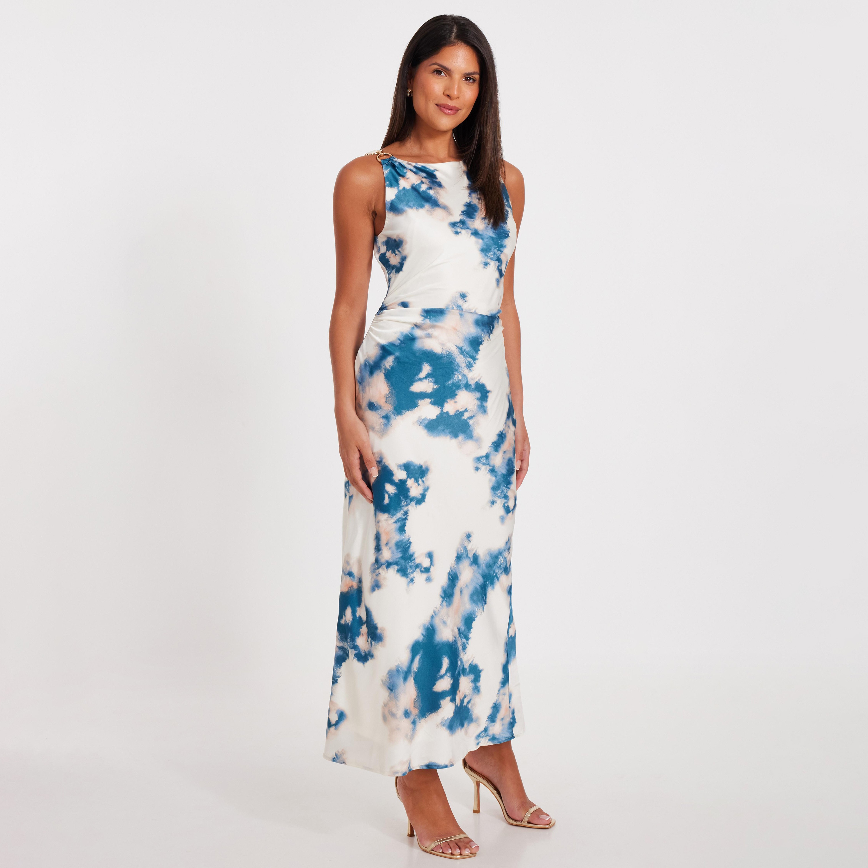 فستان ماكسي ساتان أزرق اللون للنساء من كويز-women-clothing-dresses-image-2
