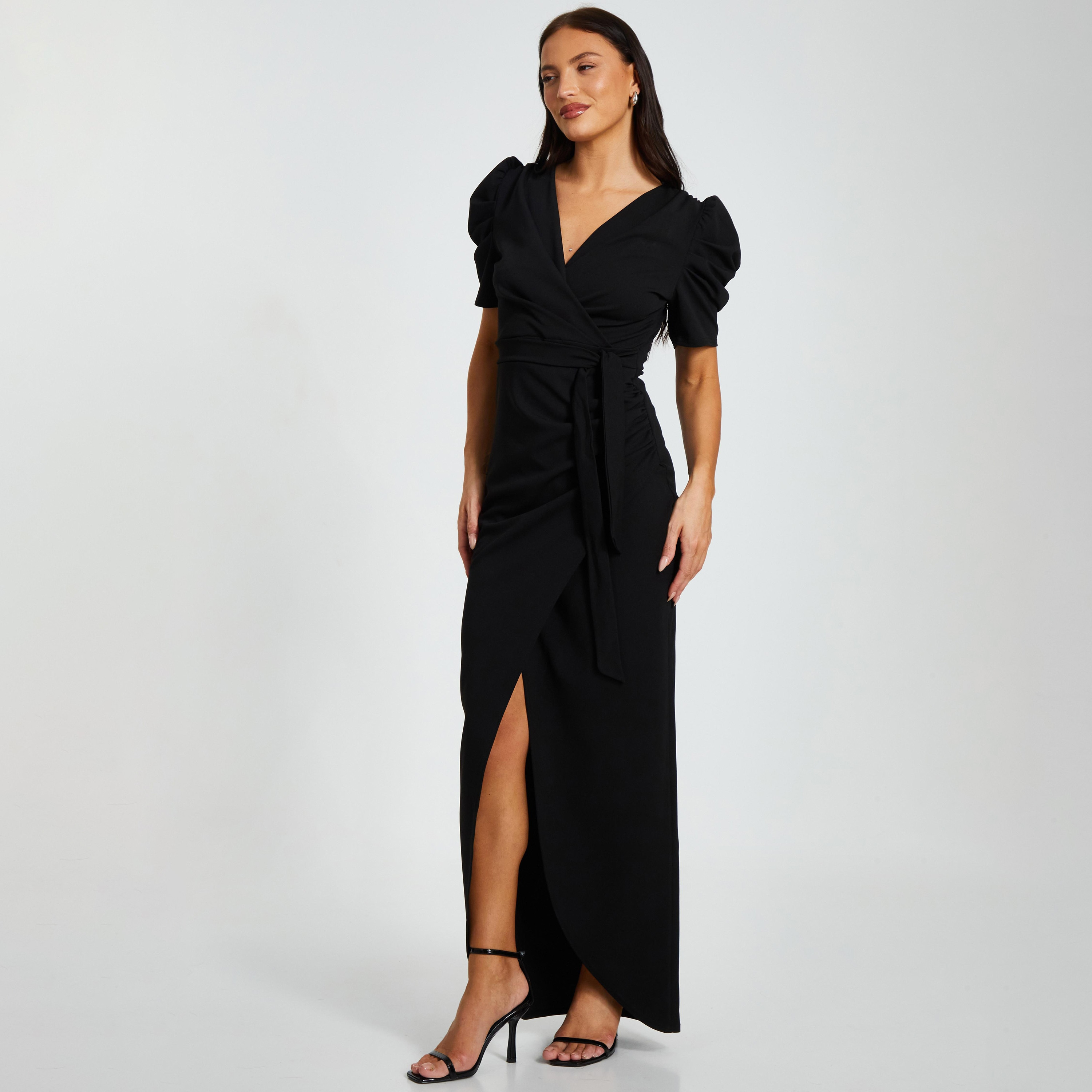 فستان نسائي طويل للسهرة بأكمام منتفخة من قماش الكريب الأسود من Quiz-women-clothing-dresses-image-2
