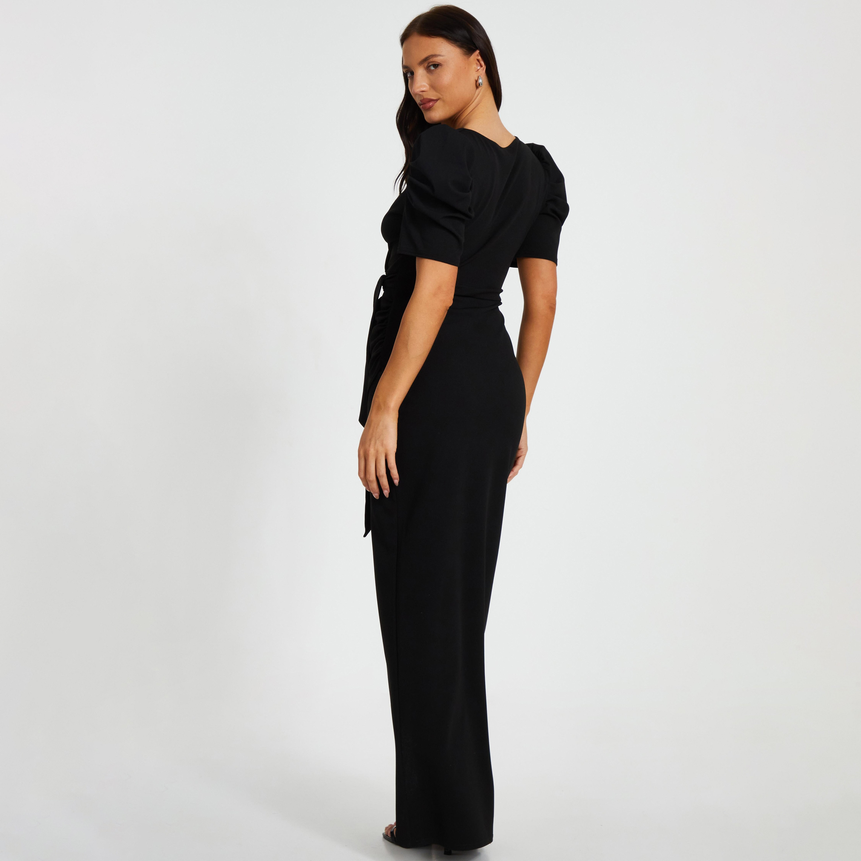 فستان نسائي طويل للسهرة بأكمام منتفخة من قماش الكريب الأسود من Quiz-women-clothing-dresses-image-3