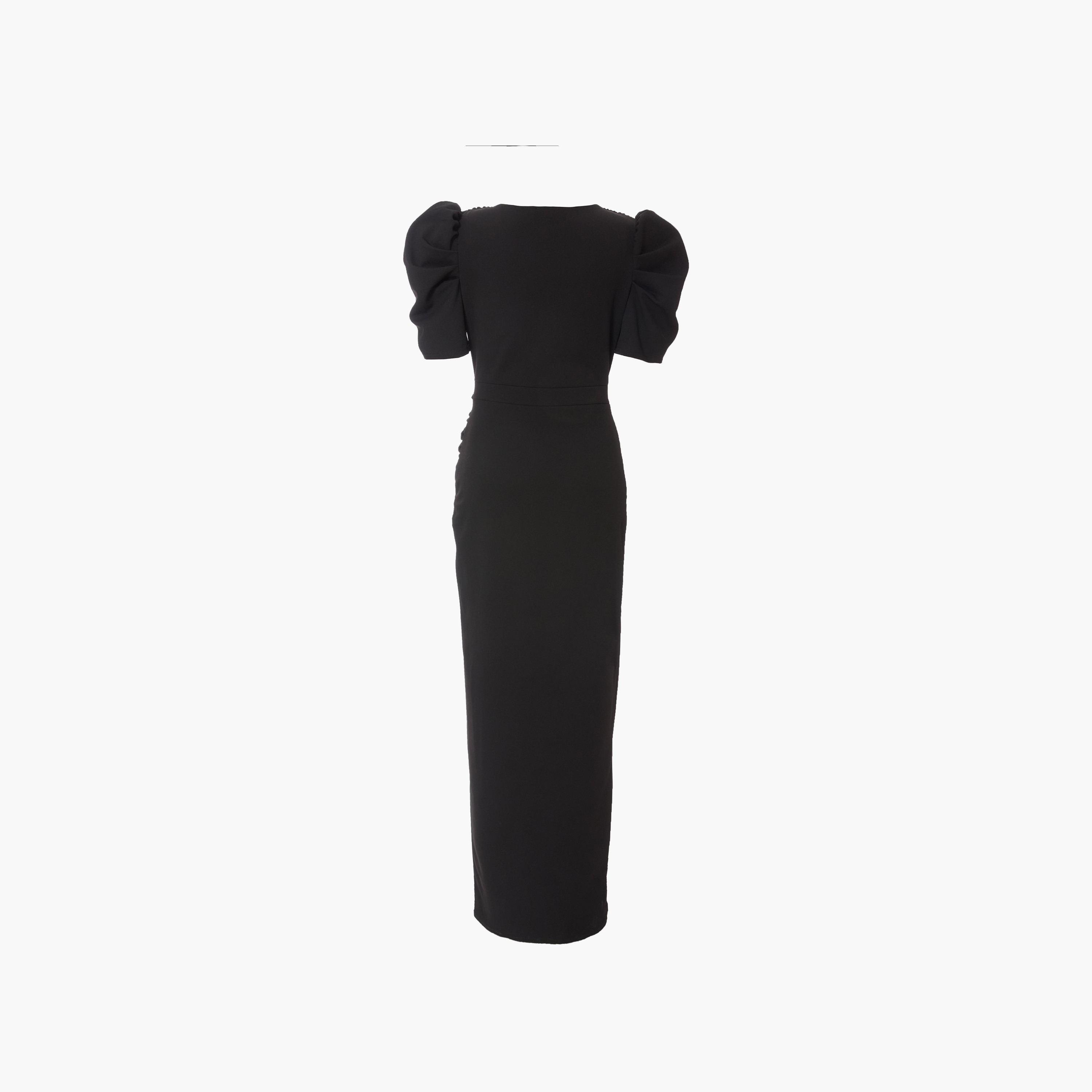 Quiz Black Scuba Crepe Puff Sleeves Wrap Women's Evening Maxi Dress-women-clothing-dresses-image-6