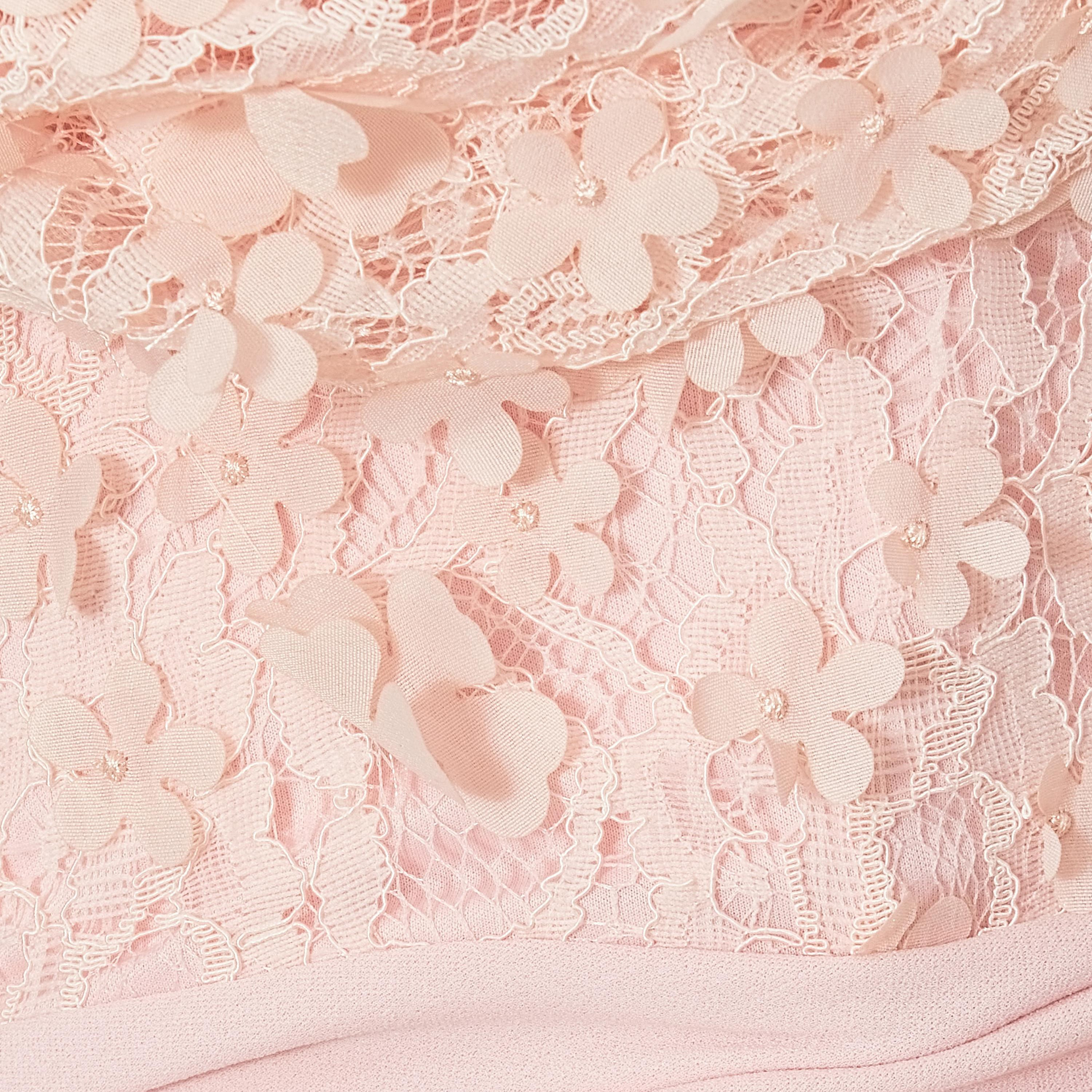 Quiz 3D Floral Jacquard Cowl Neck One-Shoulder Mermaid Baby Pink Women's Evening Maxi Dress-women-clothing-dresses-image-4