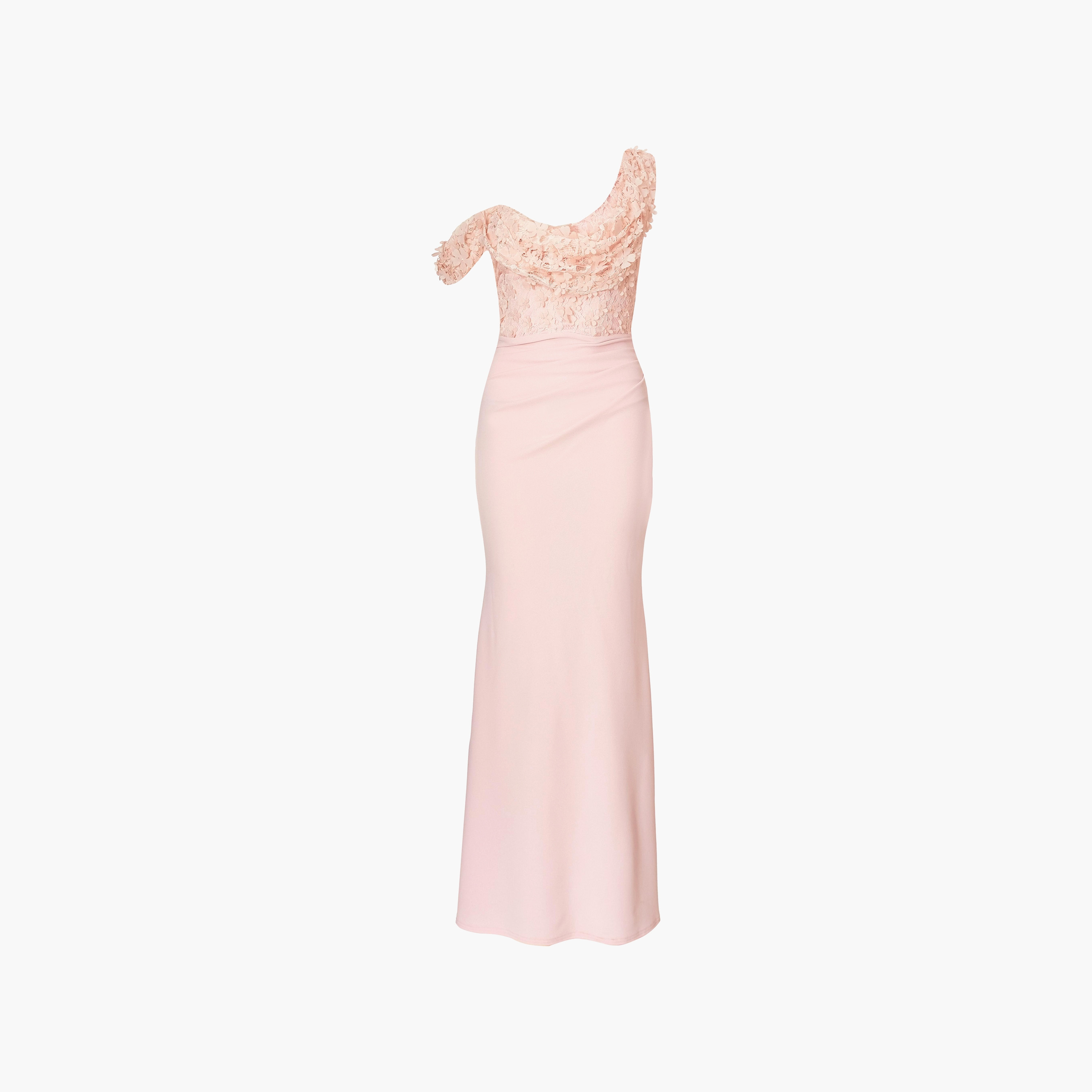 Quiz 3D Floral Jacquard Cowl Neck One-Shoulder Mermaid Baby Pink Women's Evening Maxi Dress-women-clothing-dresses-image-5