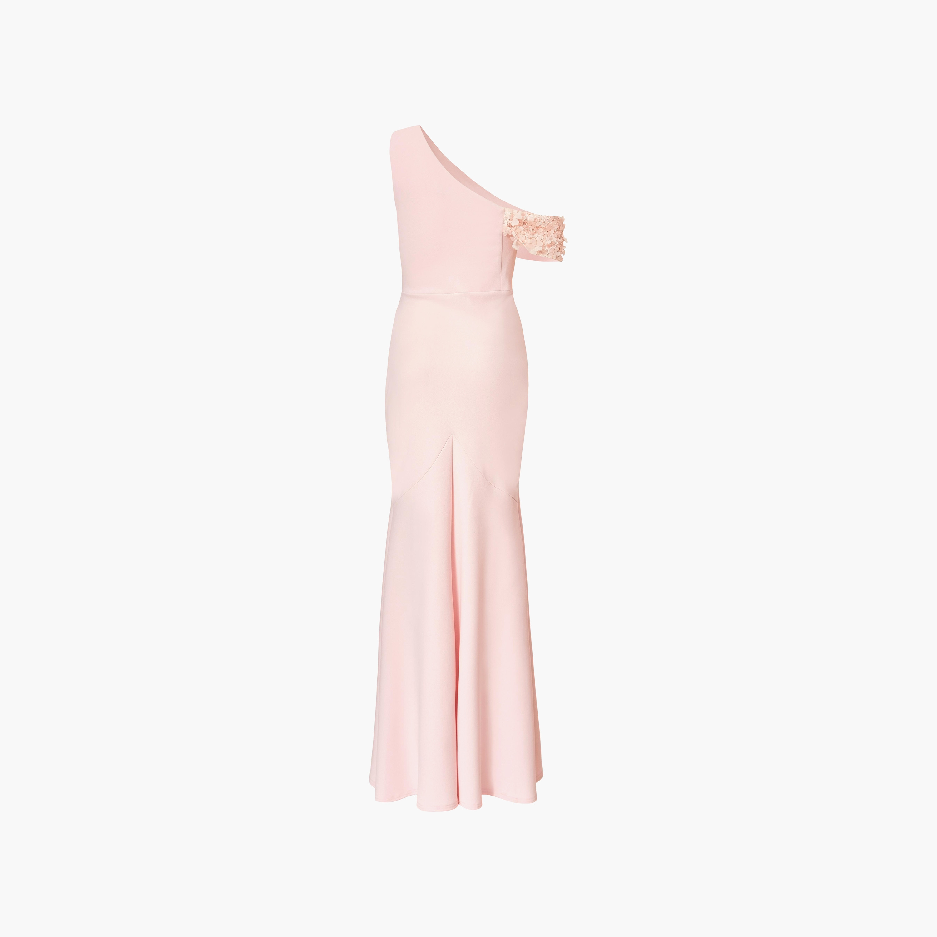 Quiz 3D Floral Jacquard Cowl Neck One-Shoulder Mermaid Baby Pink Women's Evening Maxi Dress-women-clothing-dresses-image-6