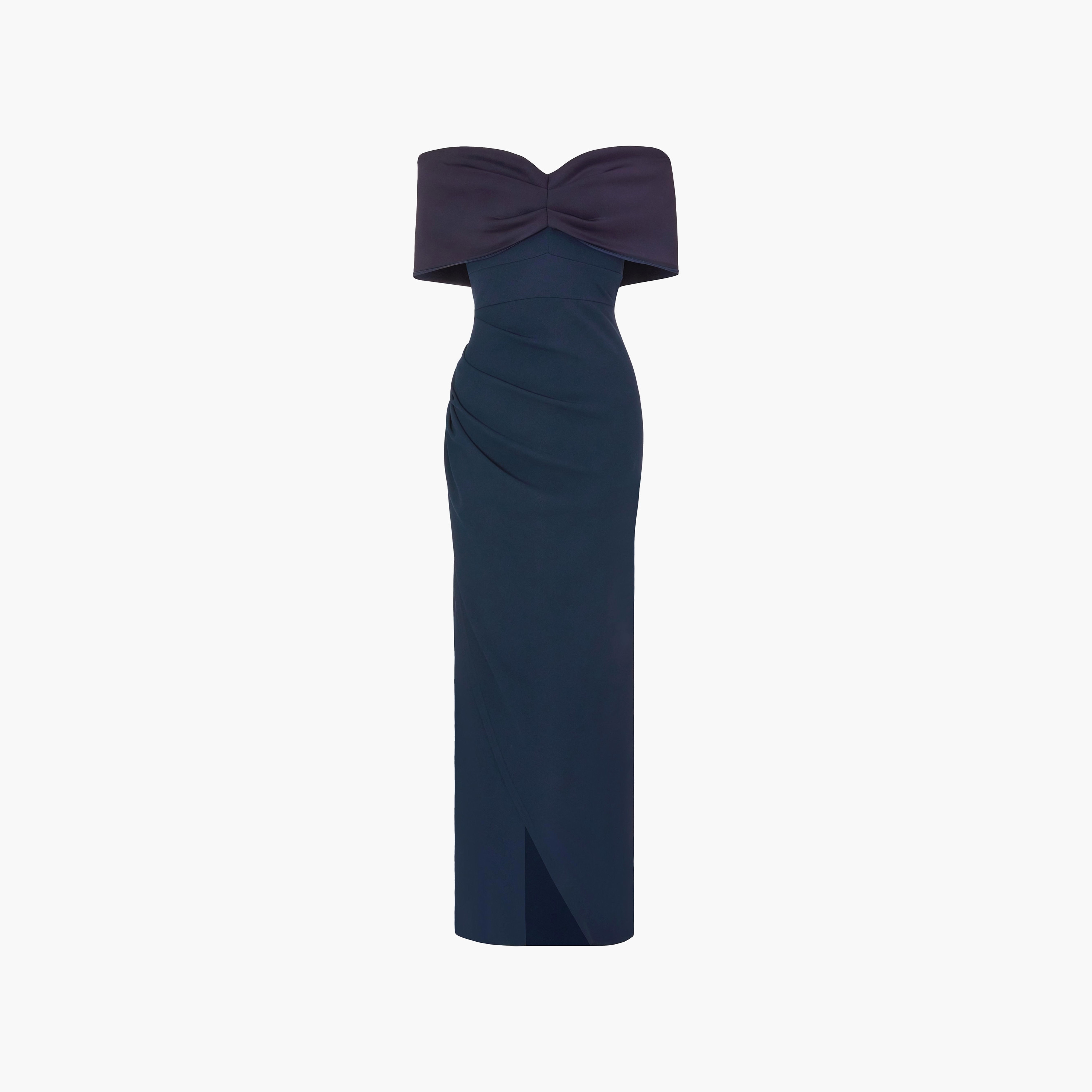 Quiz Contrast Front Scuba Crepe Bardot Neck Slit Navy Women's Evening Maxi Dress-women-clothing-dresses-image-5