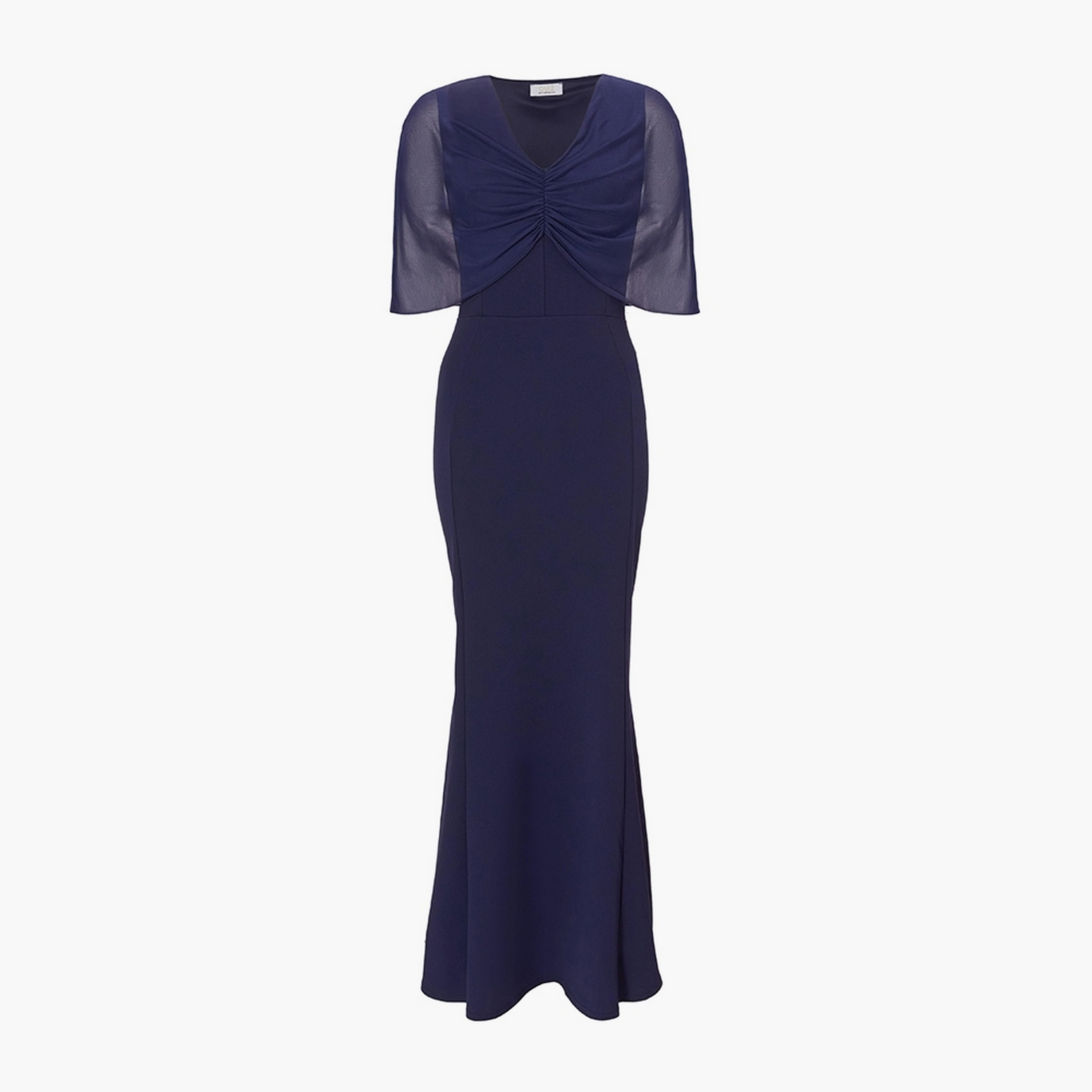 فستان ماكسي نسائي أزرق بتصميم ذيل السمكة وأكمام كاب من قماش سكوبا كريب من كويز.-women-clothing-dresses-image-5