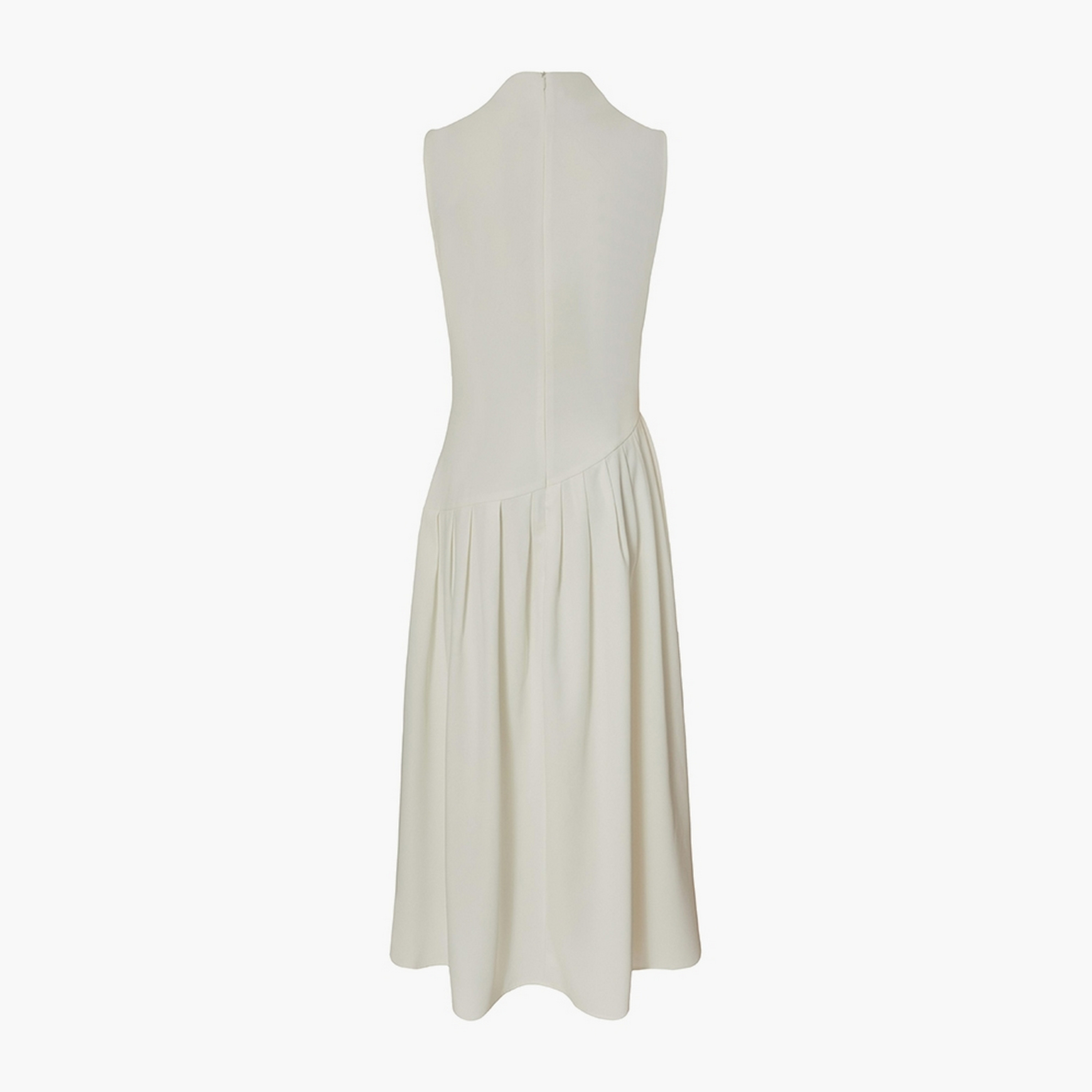 فستان ميدي نسائي أبيض مطوي برقبة عالية من كويز.-women-clothing-dresses-image-6