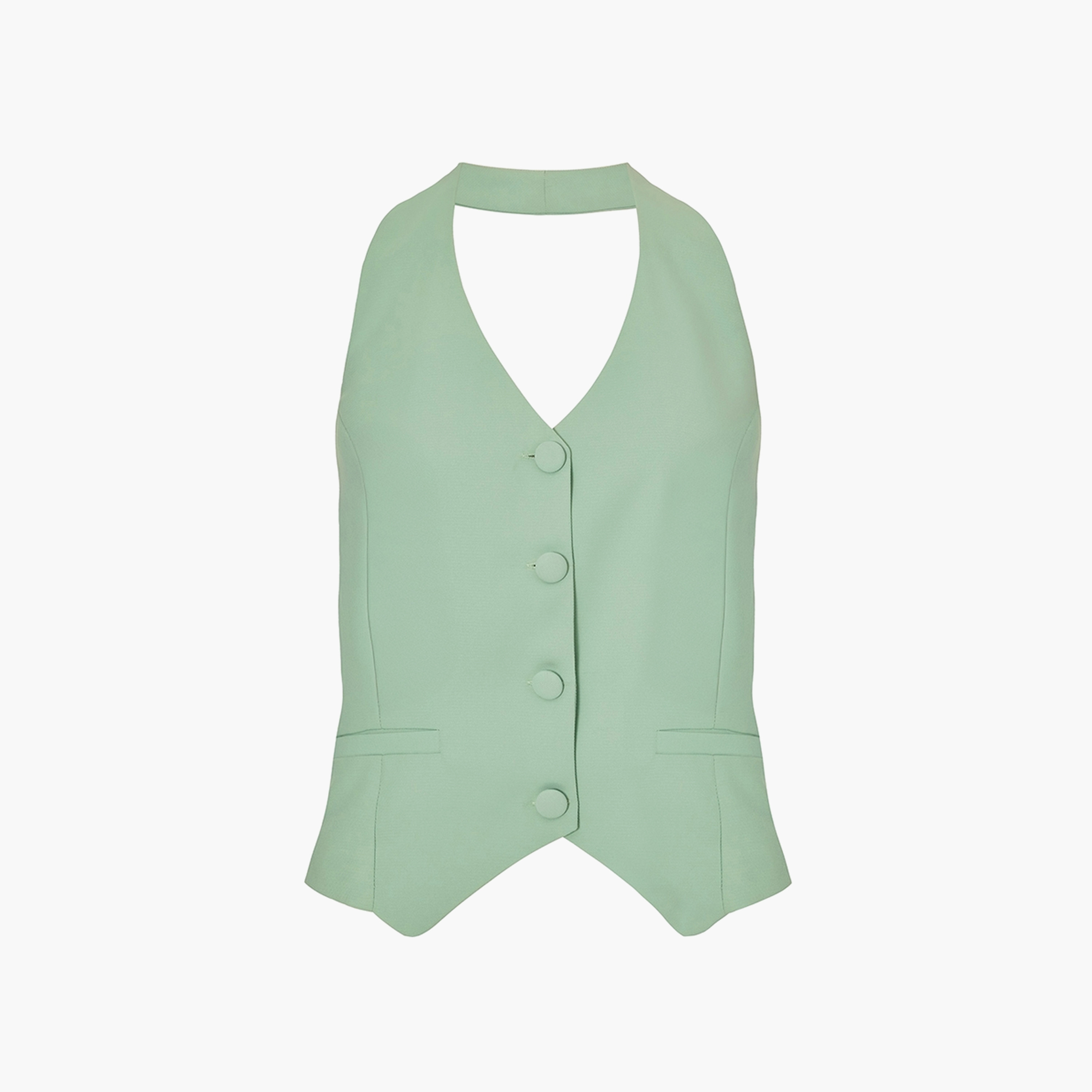 Quiz Halter Neck Green Women's Waistcoat-women-winterwear-coatsandjackets-waistcoats-image-5