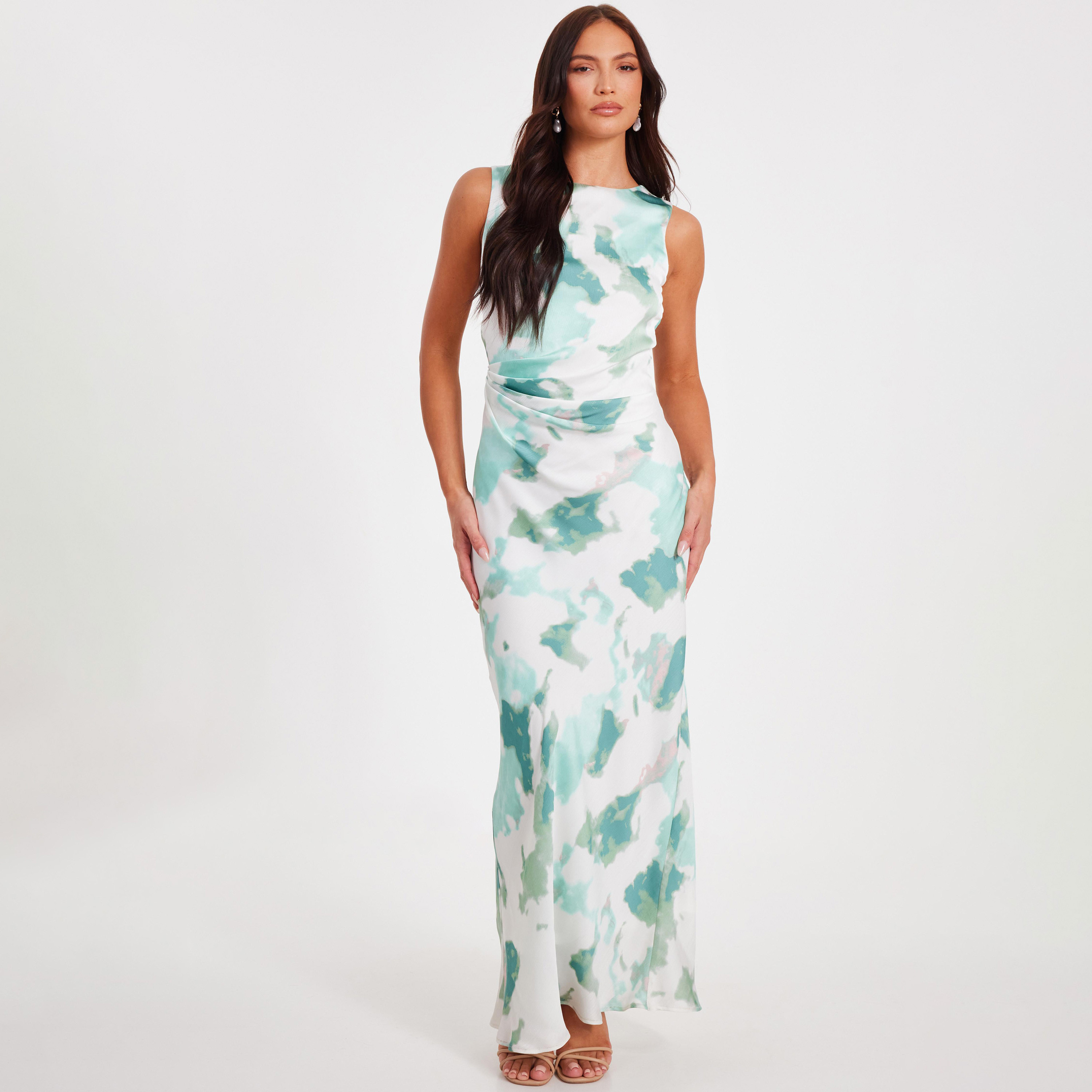 Quiz Abstract Tie-Dye Satin Sheath Green Women's Evening Maxi Dress-women-clothing-dresses-image-1