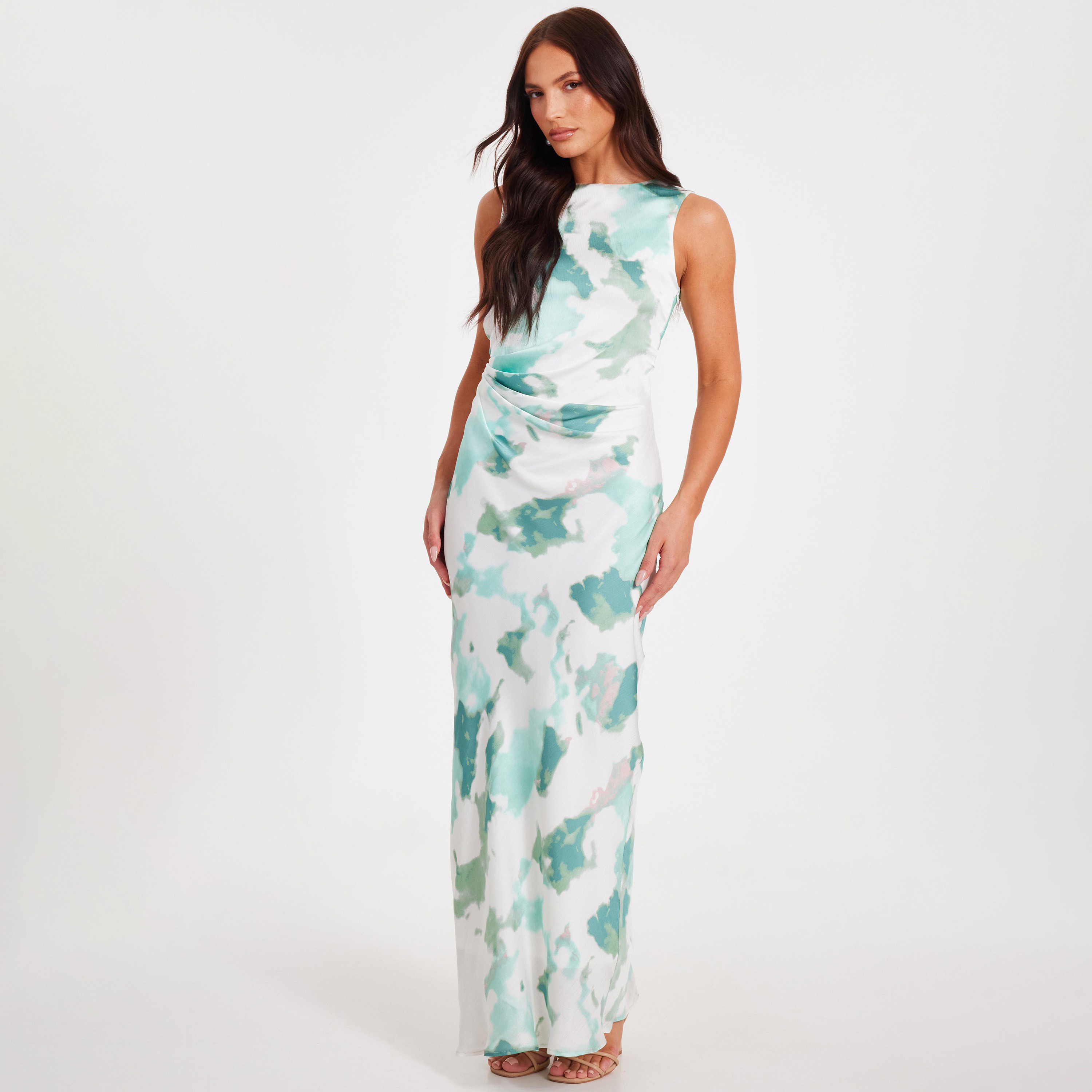 Quiz Abstract Tie-Dye Satin Sheath Green Women's Evening Maxi Dress-women-clothing-dresses-image-2